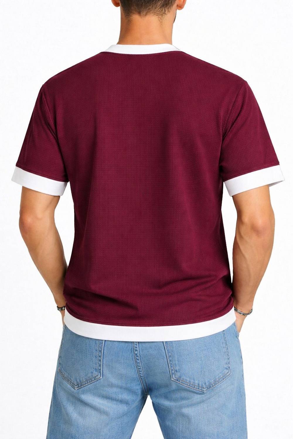 AZIZAN Men Maroon Round Neck T-Shirt - Image 2