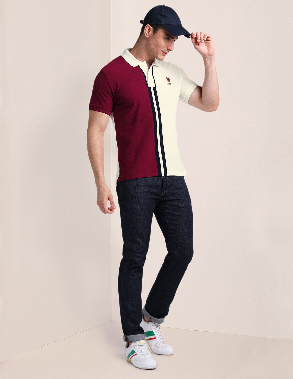 Image of U.S. POLO ASSN. Colorblock Men Polo Neck Red T-Shirt