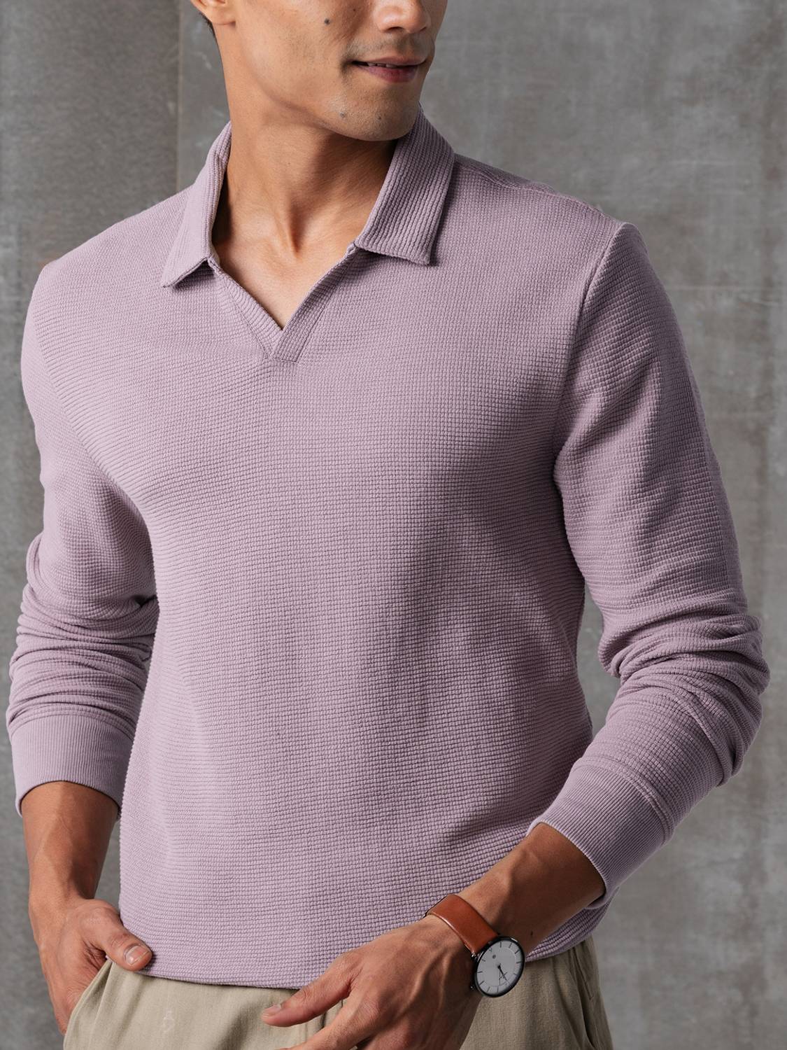 Damensch Men Self Design Polo Neck Cotton Blend Purple T-Shirt