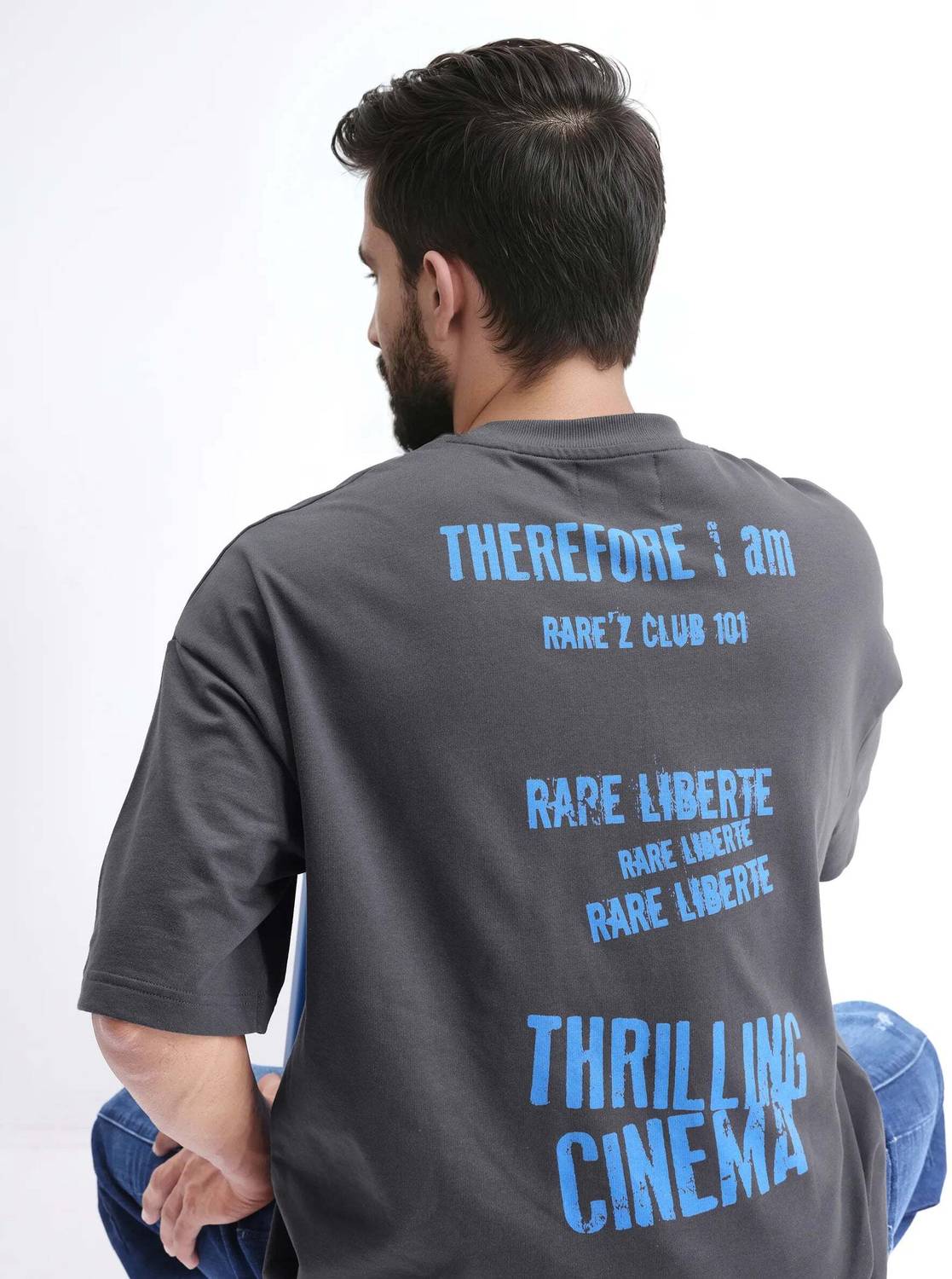 RARE RABBIT Men Graphic Print Round Neck Pure Cotton Grey T-Shirt