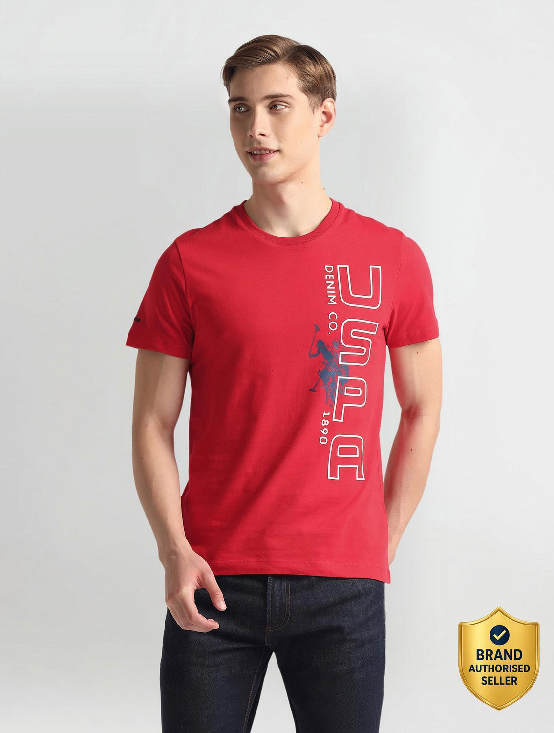 Image of U.S. POLO ASSN. Printed, Typography Men Round Neck Red T-Shirt