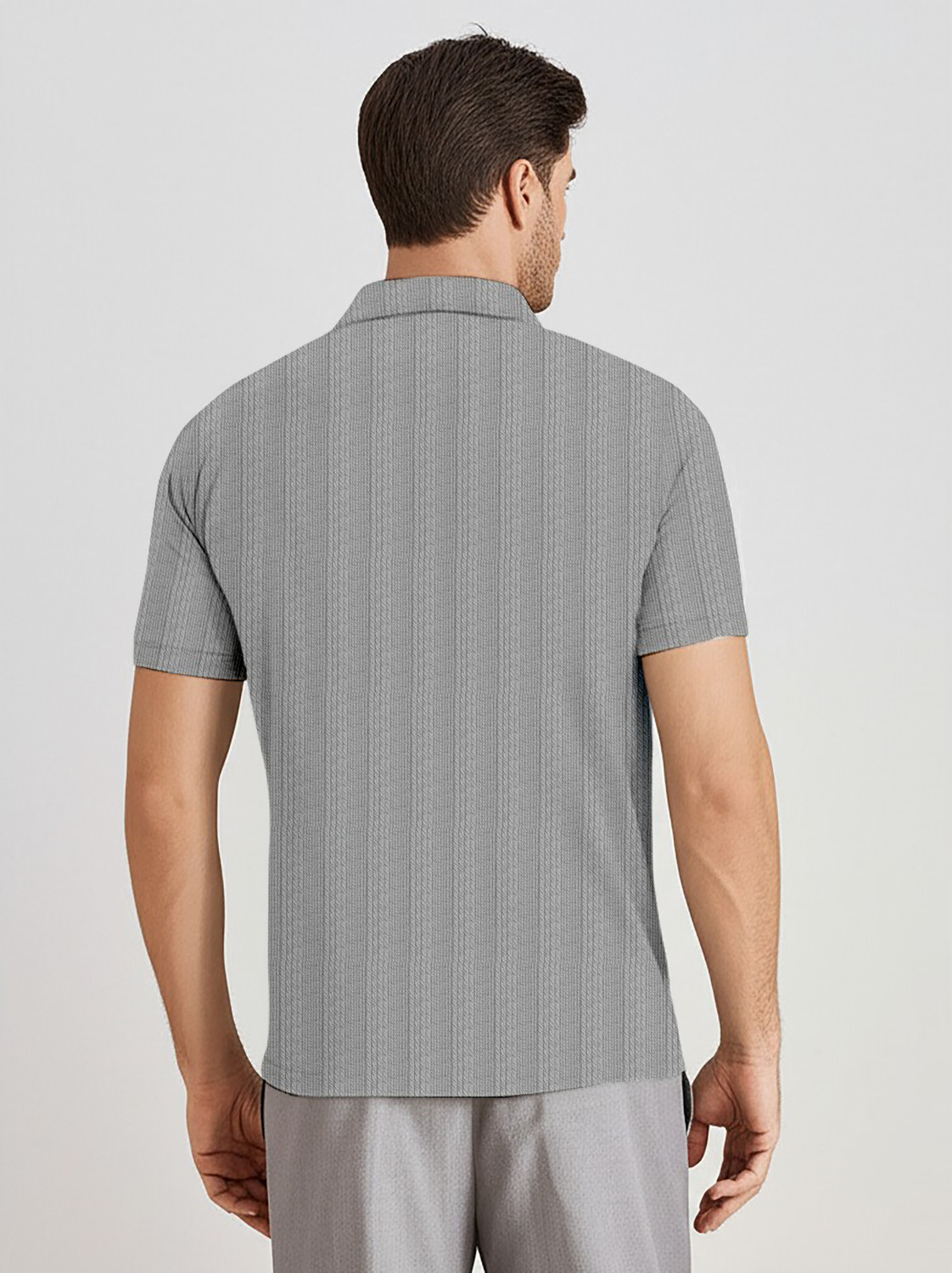 Image of COMBRAIDED Striped Men Zip Neck Brown T-Shirt