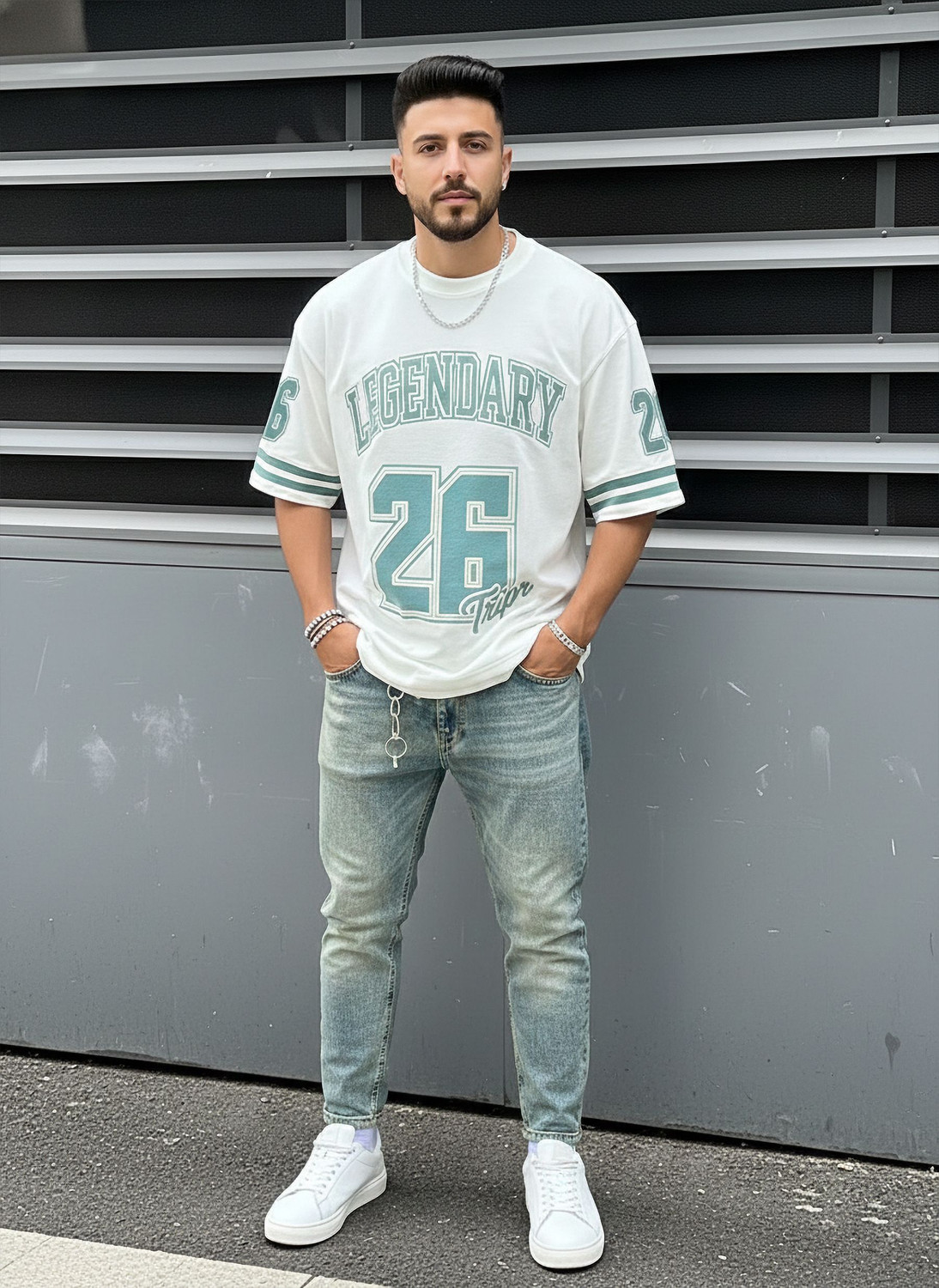 Image of TRIPR Graphic Print Men Round Neck White, Blue T-Shirt