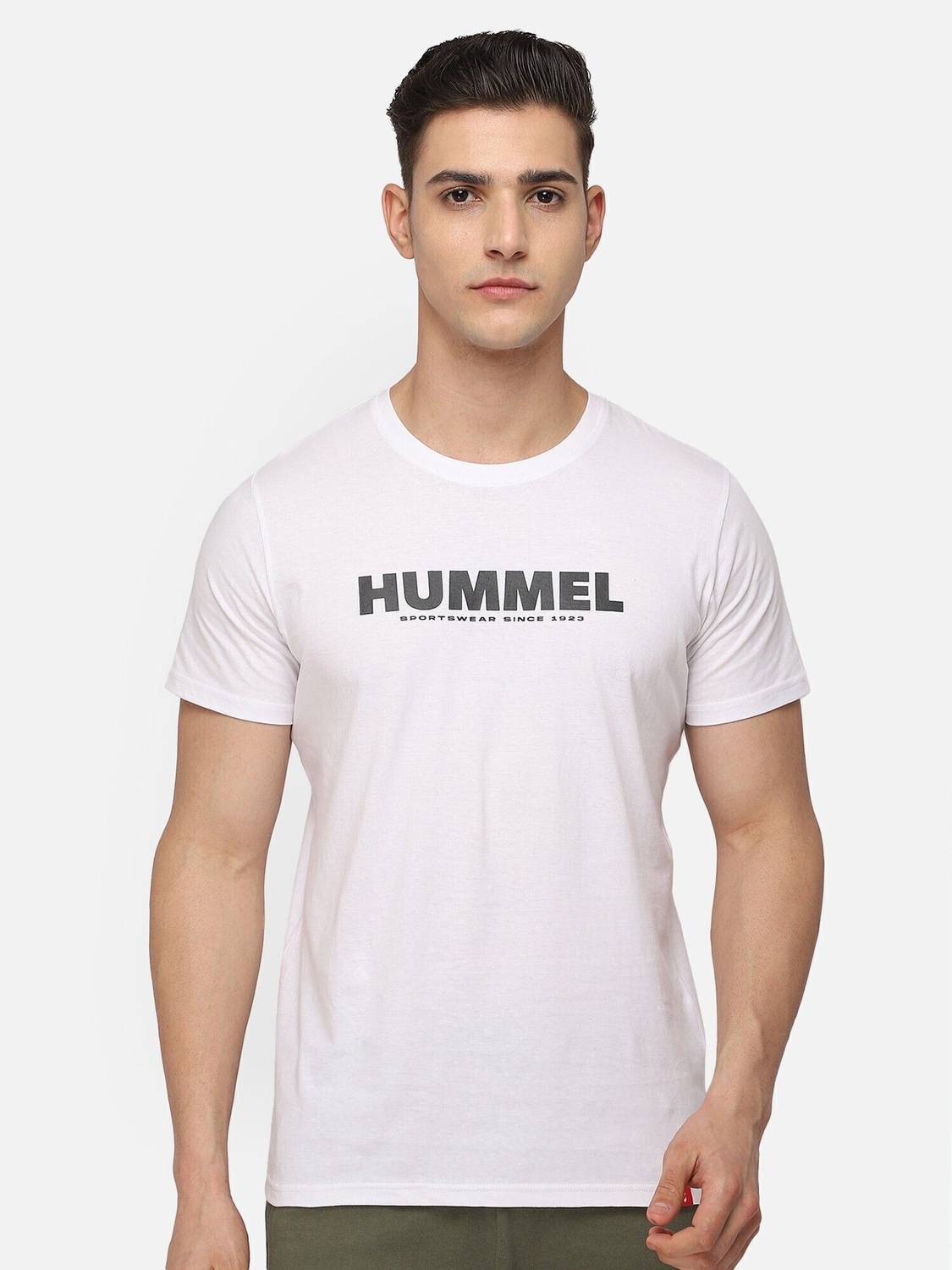 HUMMEL Men Graphic Print Round Neck Pure Cotton White T-Shirt