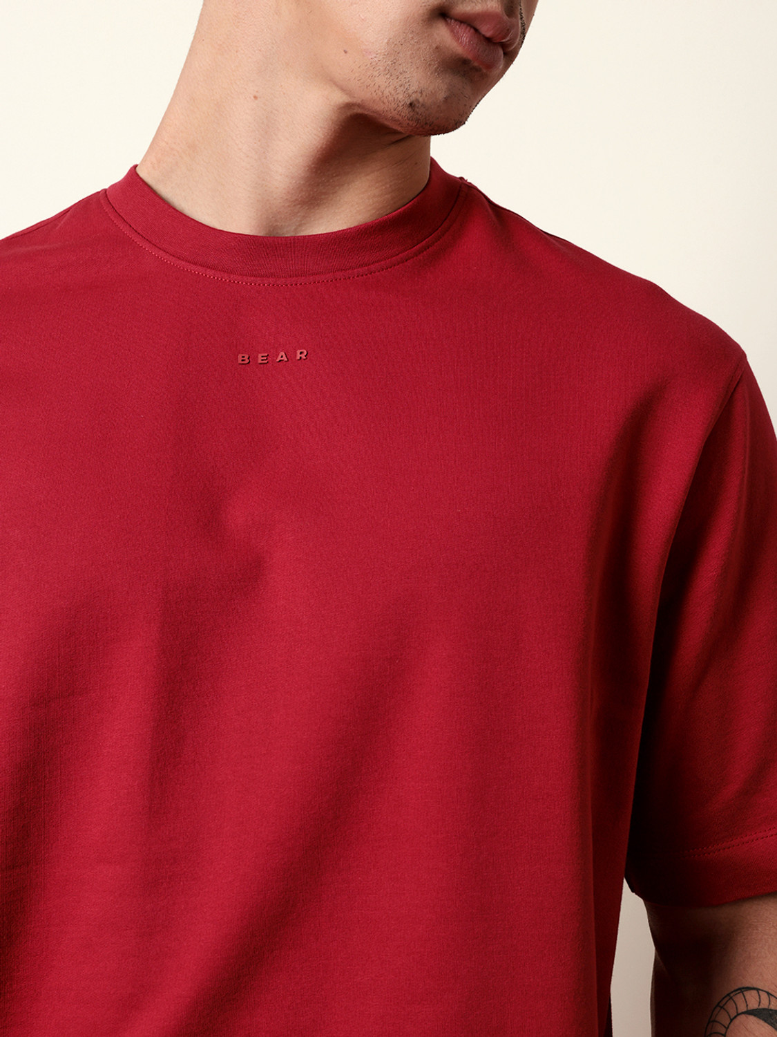Image of THE BEAR HOUSE Solid Men Round Neck Red T-Shirt