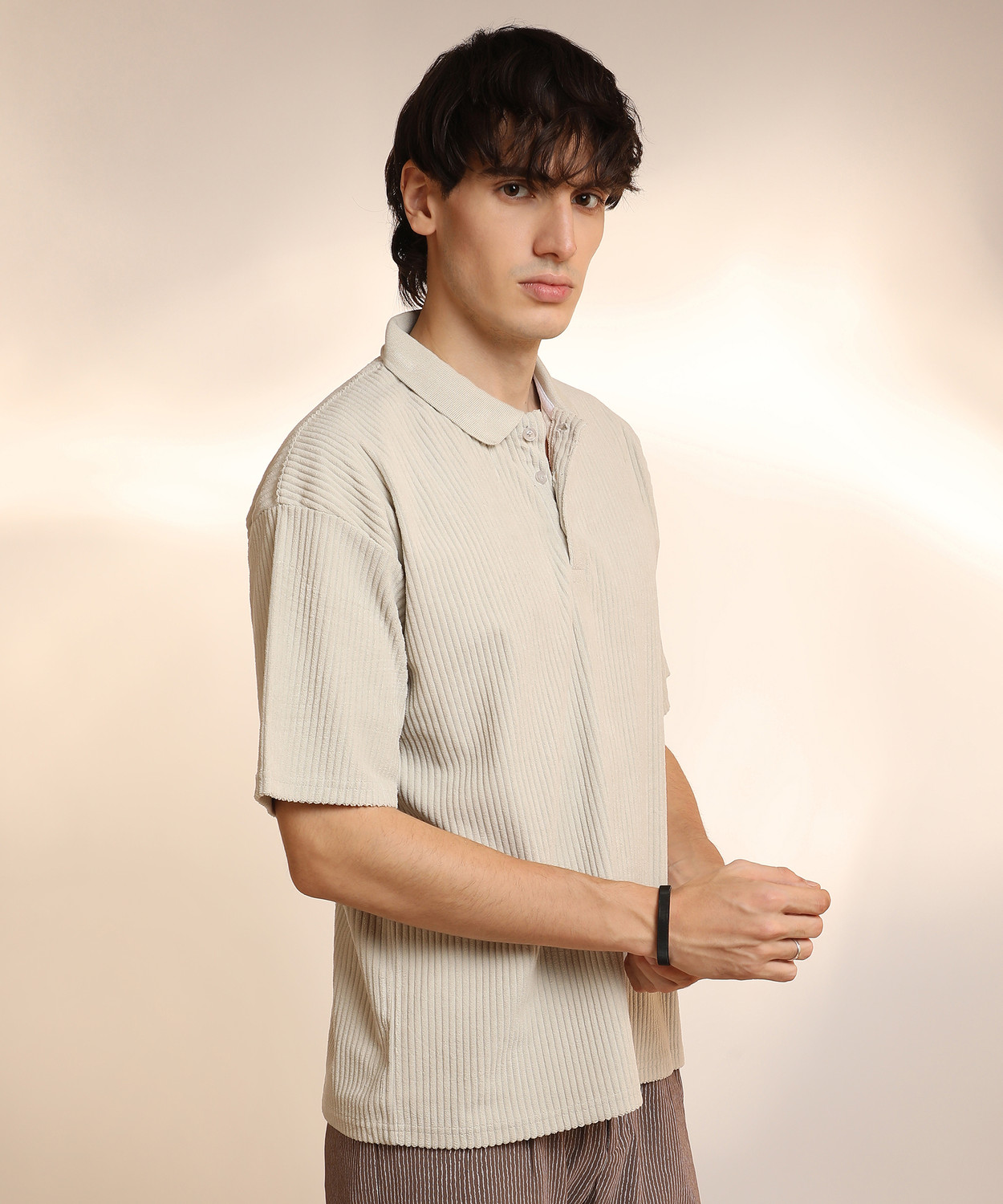 Image of CAHOOT Solid Men Polo Neck Beige T-Shirt