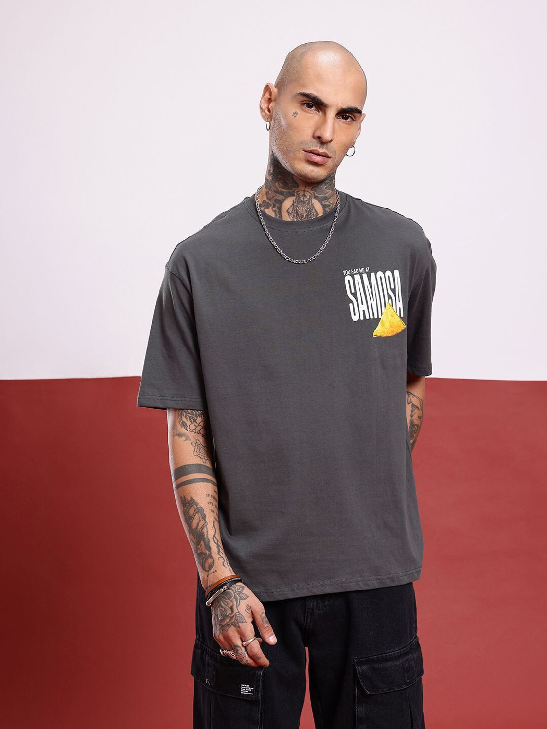 Image of Glitchez Printed Men Round Neck Grey T-Shirt
