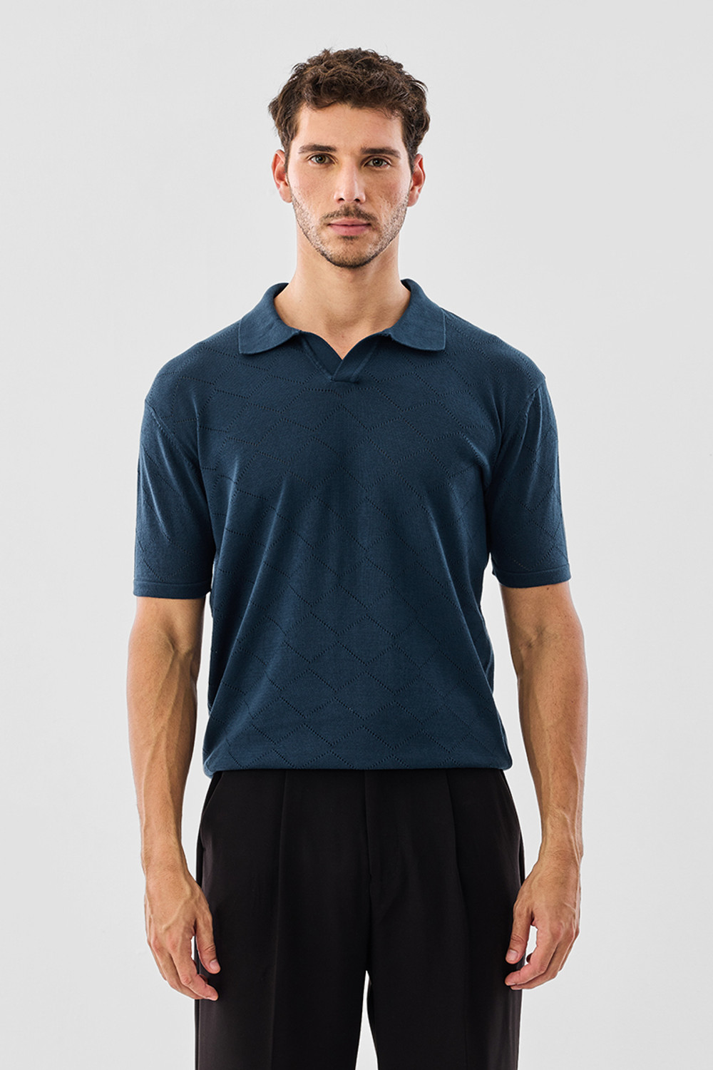 Image of Snitch Self Design Men Polo Neck Navy Blue T-Shirt
