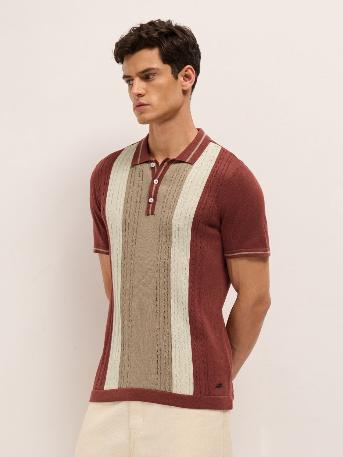 Image of THE BEAR HOUSE Colorblock Men Polo Neck Multicolor T-Shirt