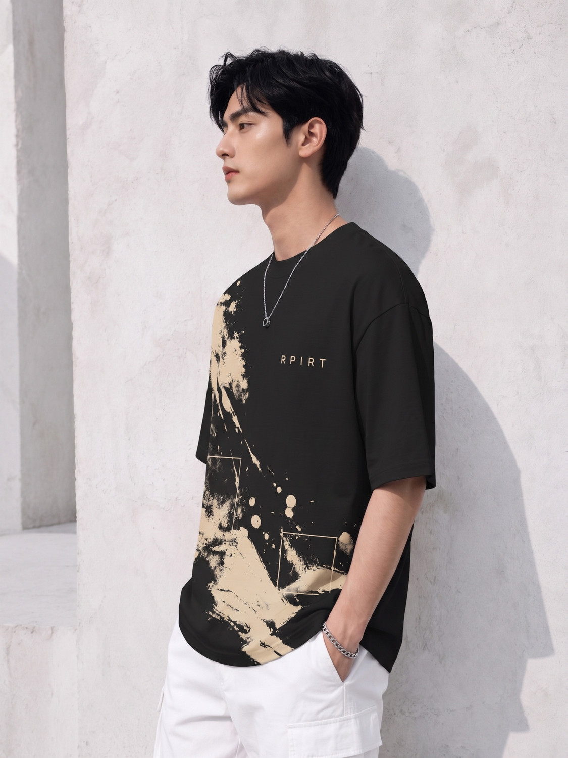 Image of RPIRT Men Printed Round Neck Cotton Blend Black T-Shirt