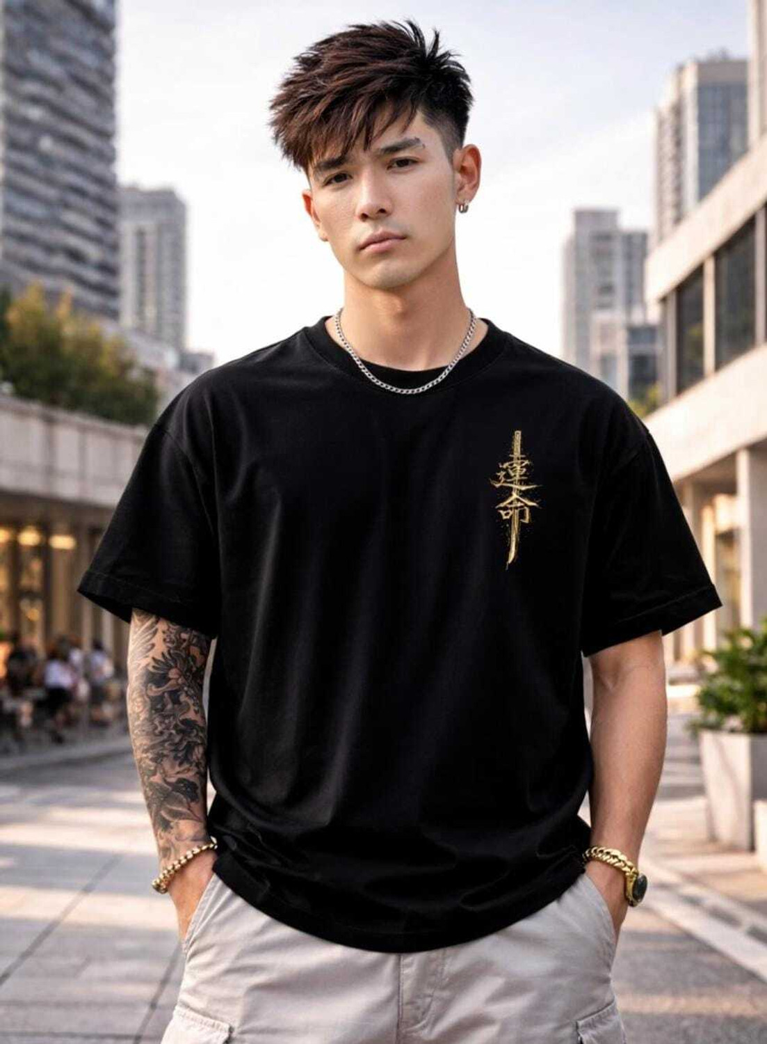 Image of PLEK Printed Men Round Neck Black T-Shirt