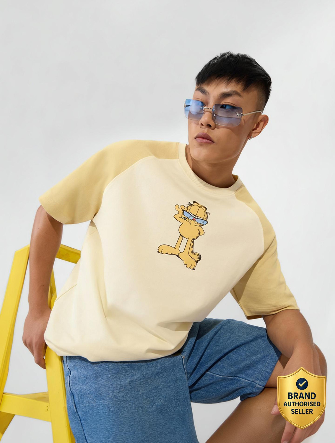 Image of The Souled Store Cartoon Men Round Neck Beige, Yellow T-Shirt