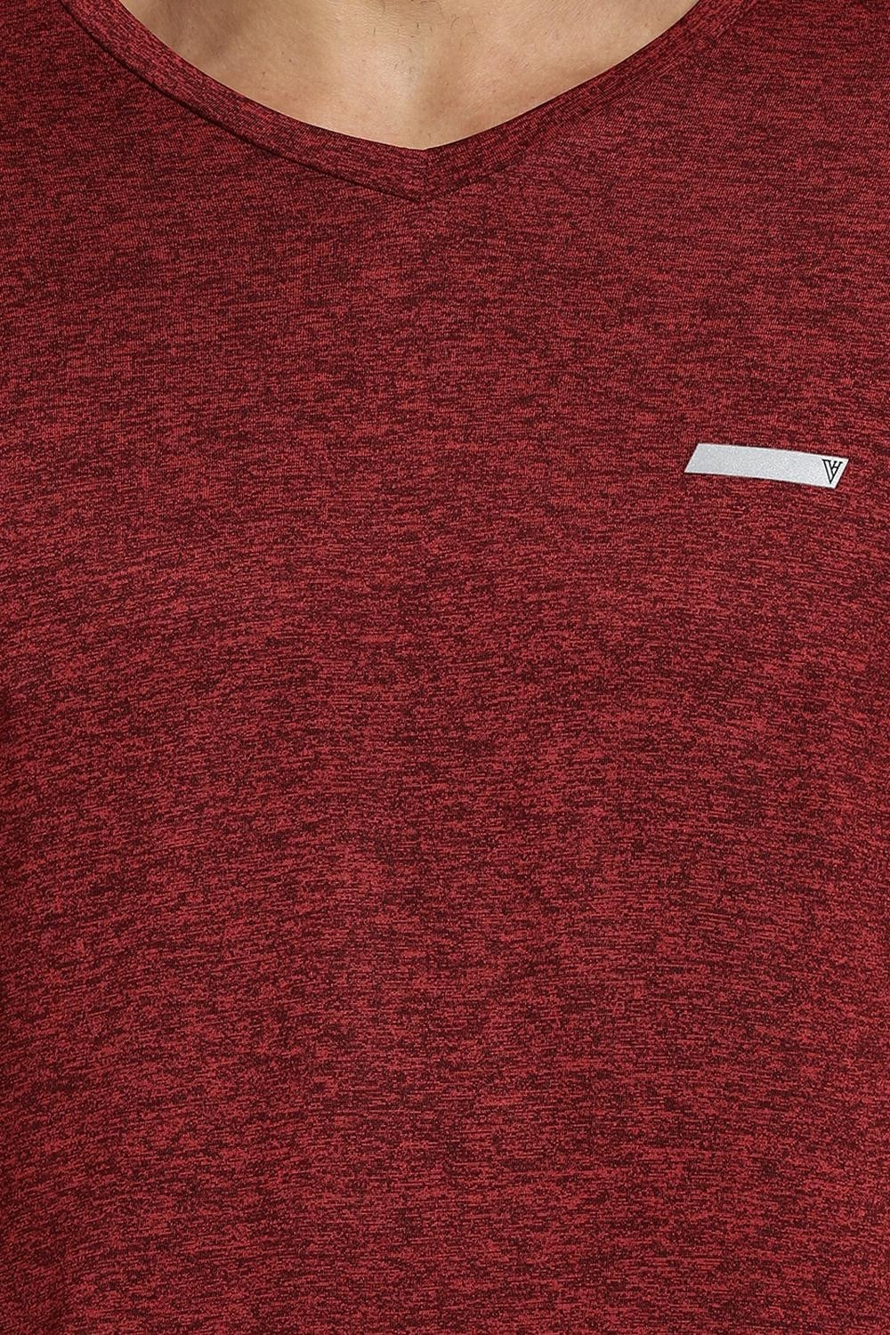 Image of VAN HEUSEN Self Design Men V Neck Maroon T-Shirt