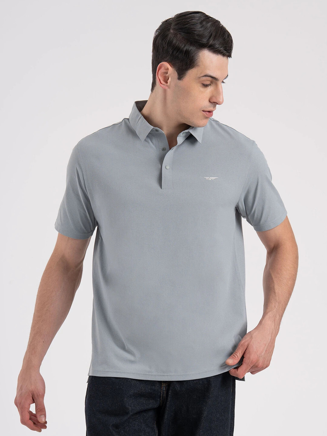 Image of RED TAPE Solid Men Polo Neck Grey T-Shirt