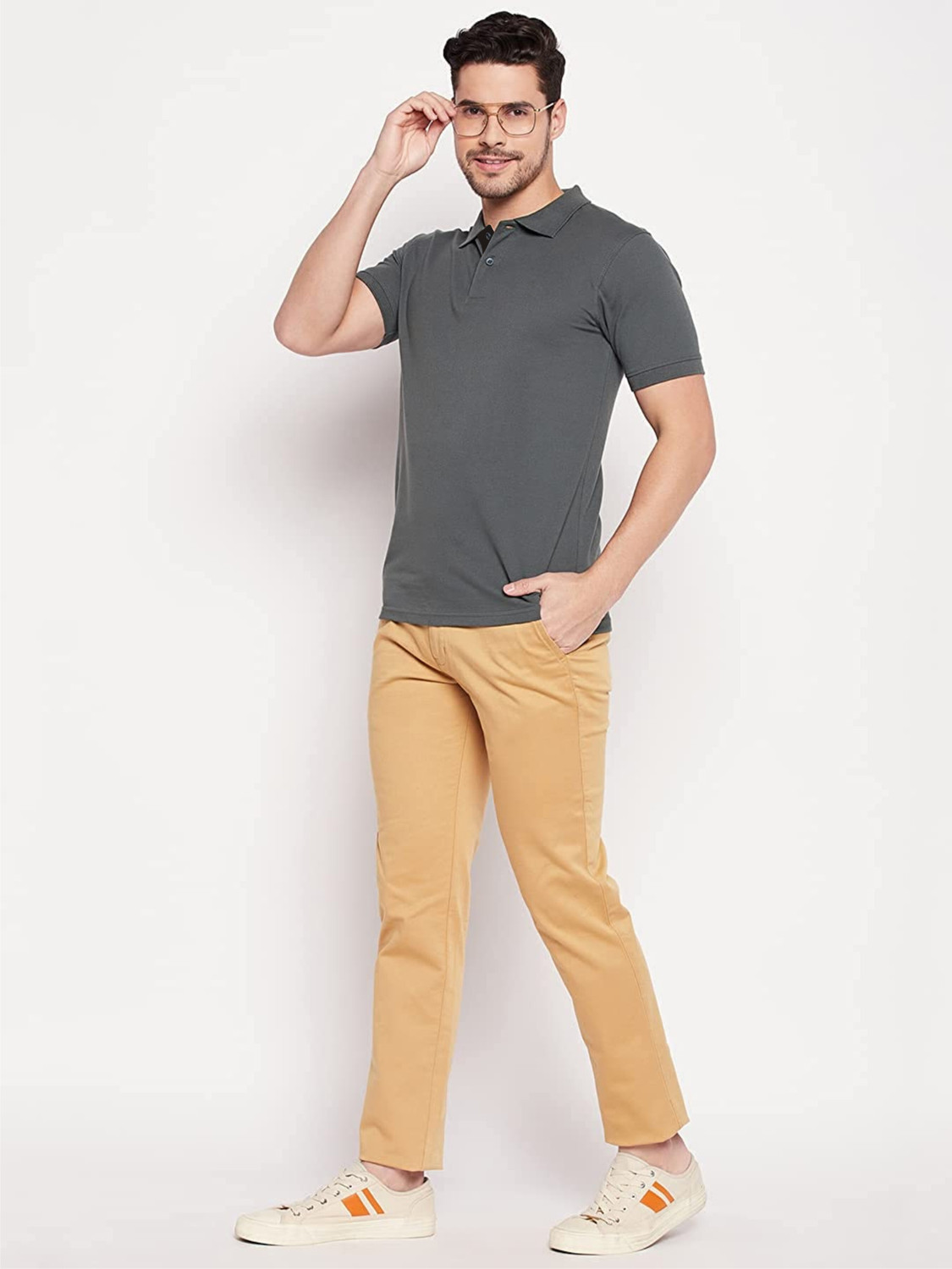 Image of Polo Plus Solid Men Polo Neck Grey T-Shirt
