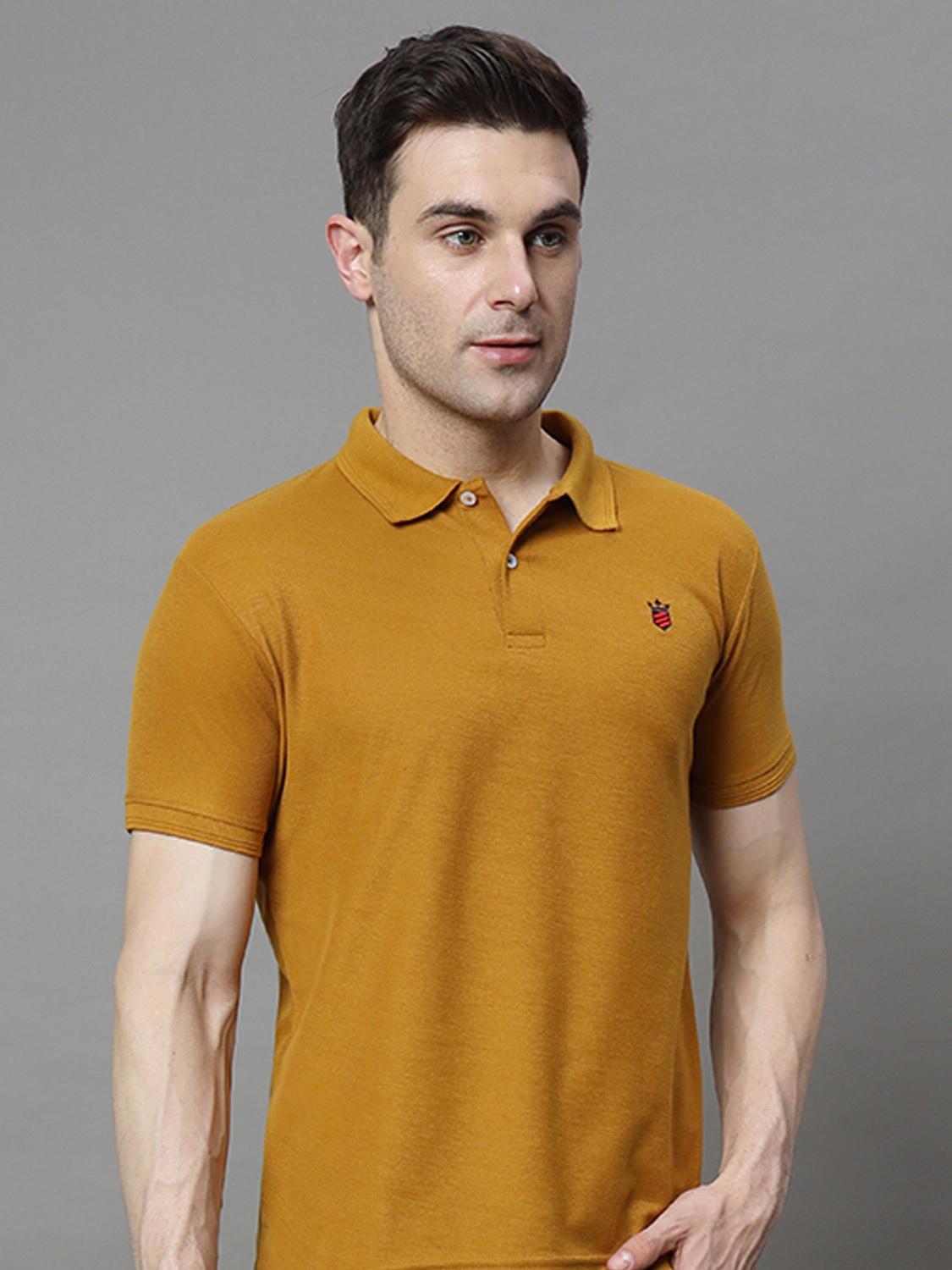 Image of RARHANPREMIUM Solid Men Polo Neck Yellow T-Shirt