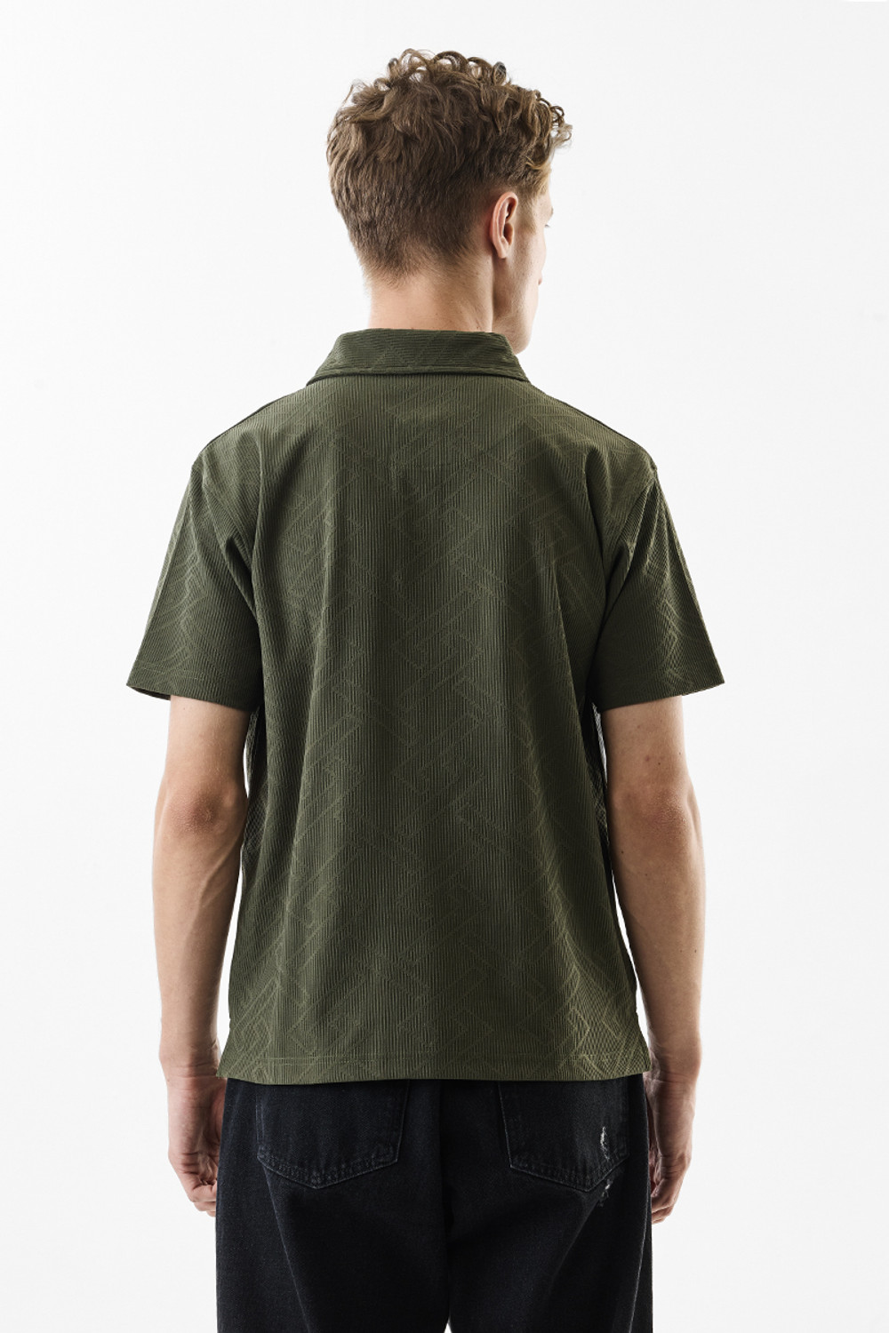 Image of Snitch Geometric Print Men Polo Neck Dark Green T-Shirt