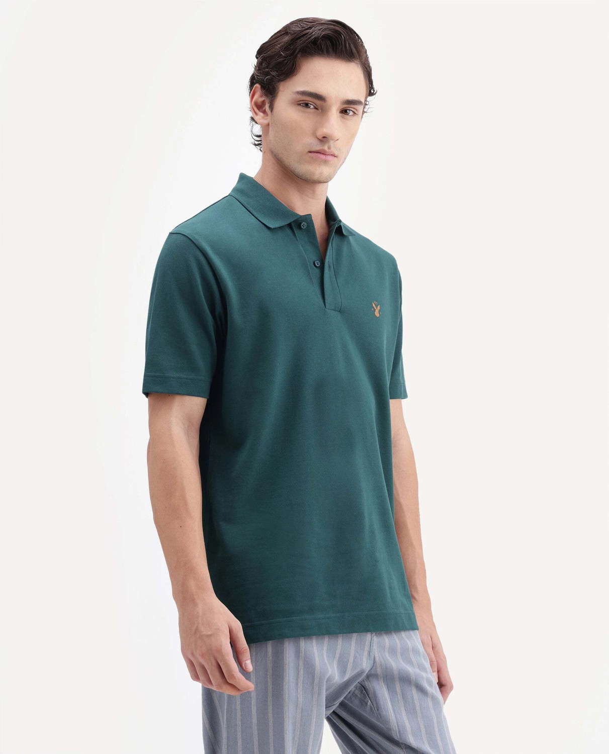 Image of RARE RABBIT Solid Men Polo Neck Green T-Shirt