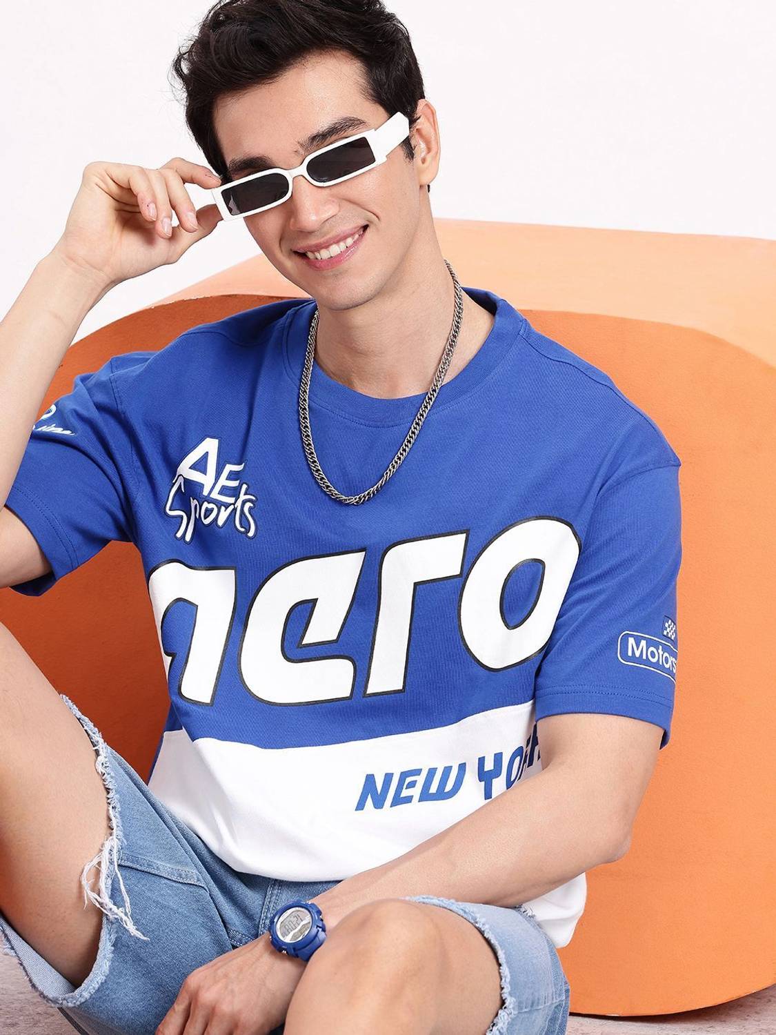 AEROPOSTALE Printed Men Round Neck Blue T-Shirt