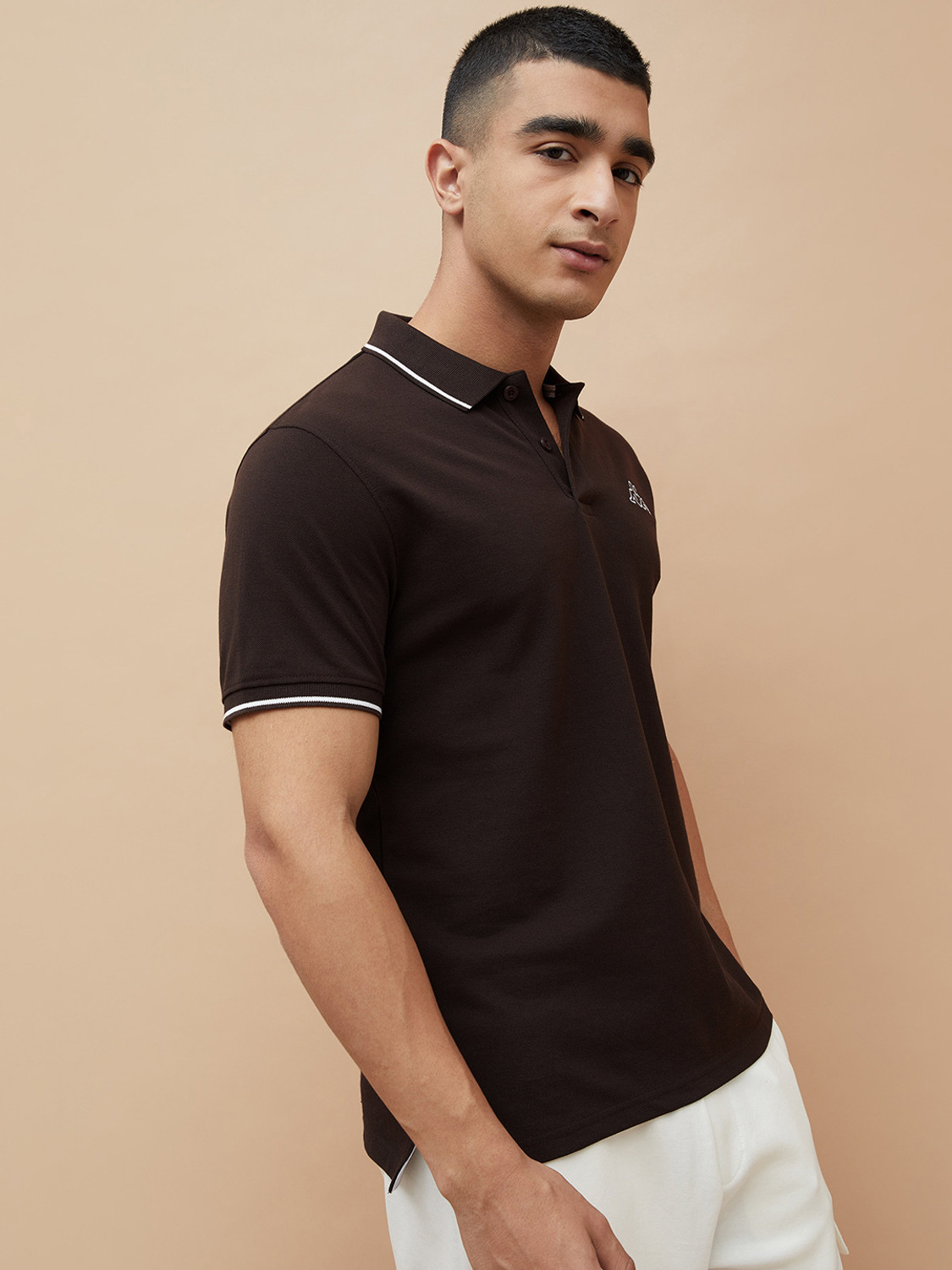 Image of Kappa Solid Men Polo Neck Brown T-Shirt