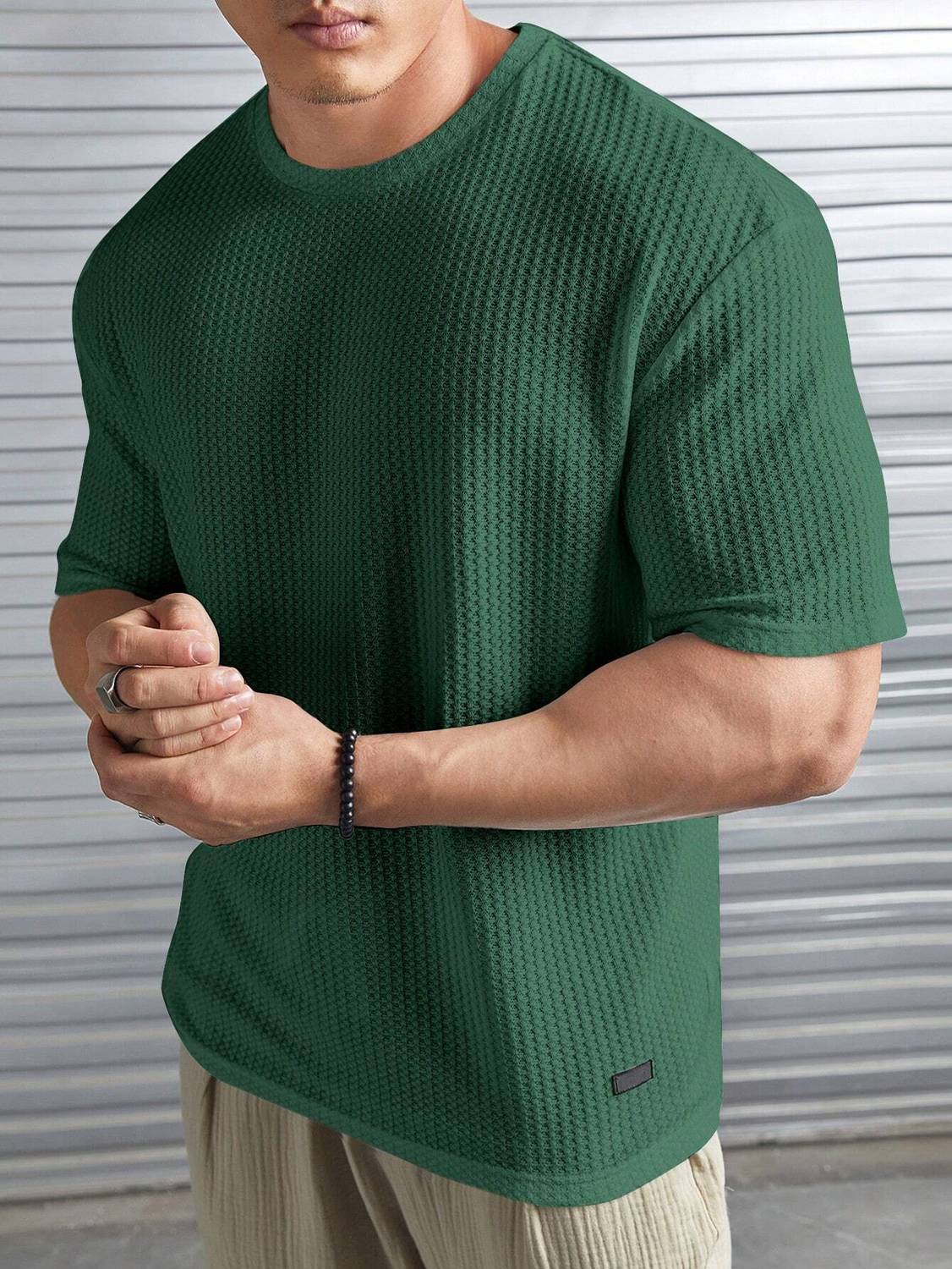 Stockton Oversized Men Printed Round Neck Polycotton Green T-Shir