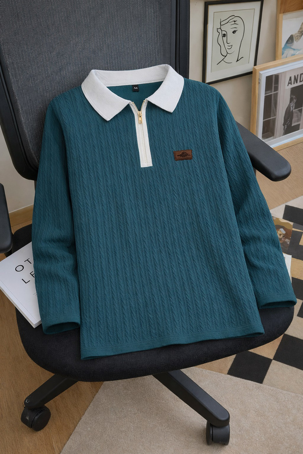 Image of METRONAUT Self Design Men Polo Neck Dark Green T-Shirt
