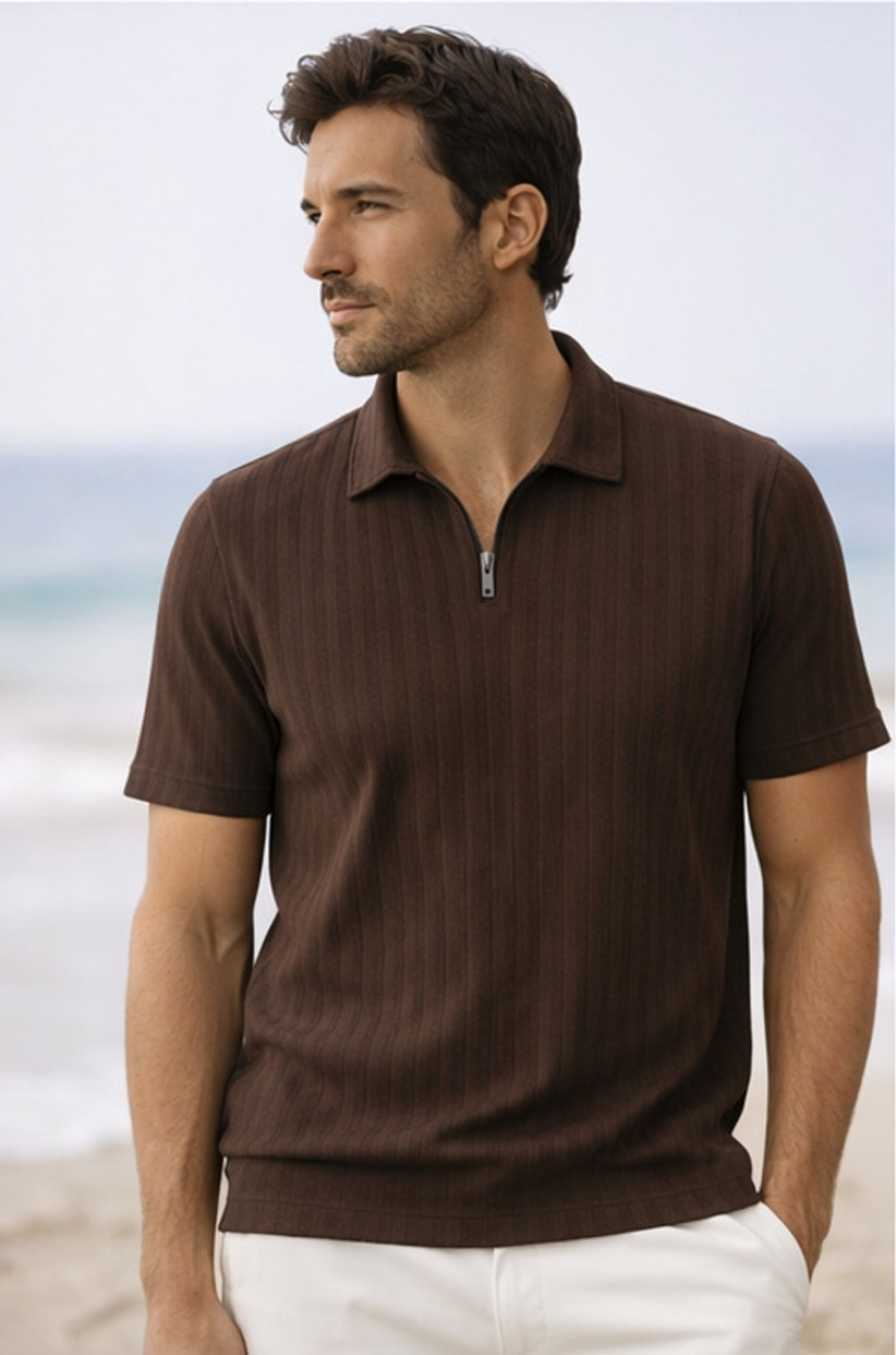 Image of Fabflee Solid Men Polo Neck Brown T-Shirt
