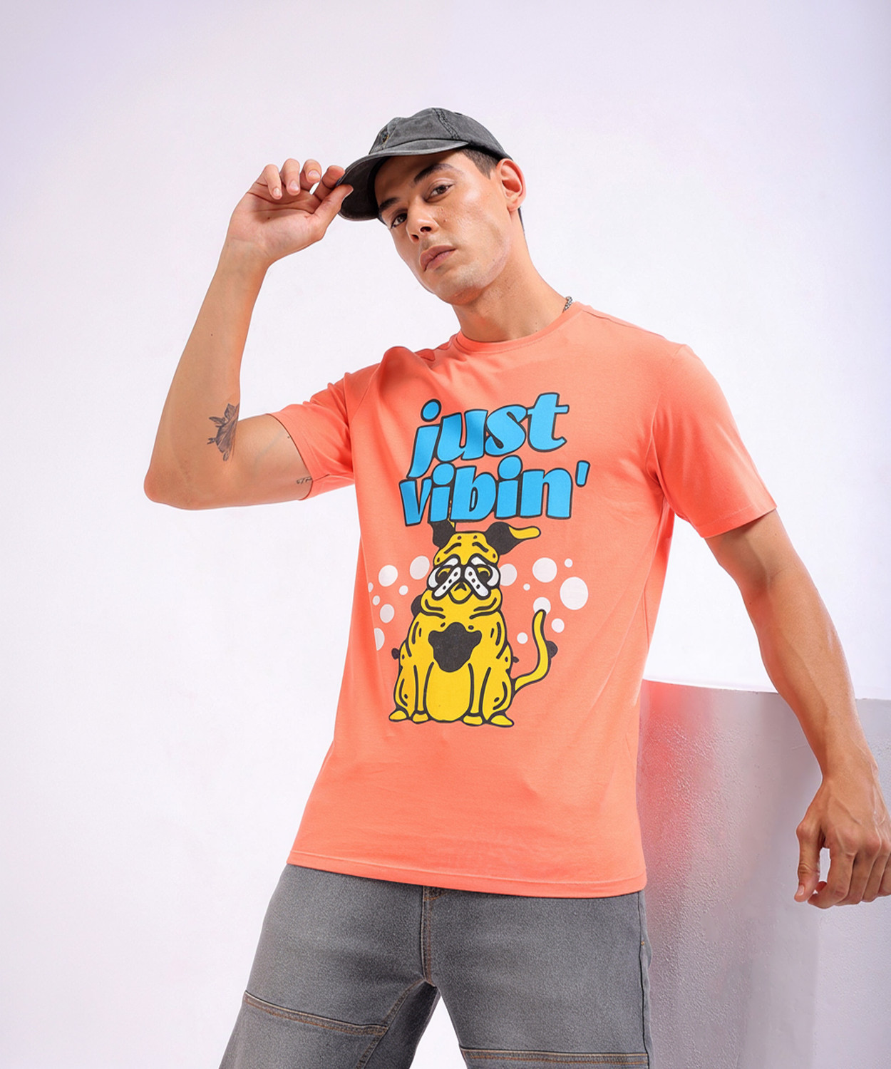 Image of The Indian Garage Co. Graphic Print Men Crew Neck Orange T-Shirt