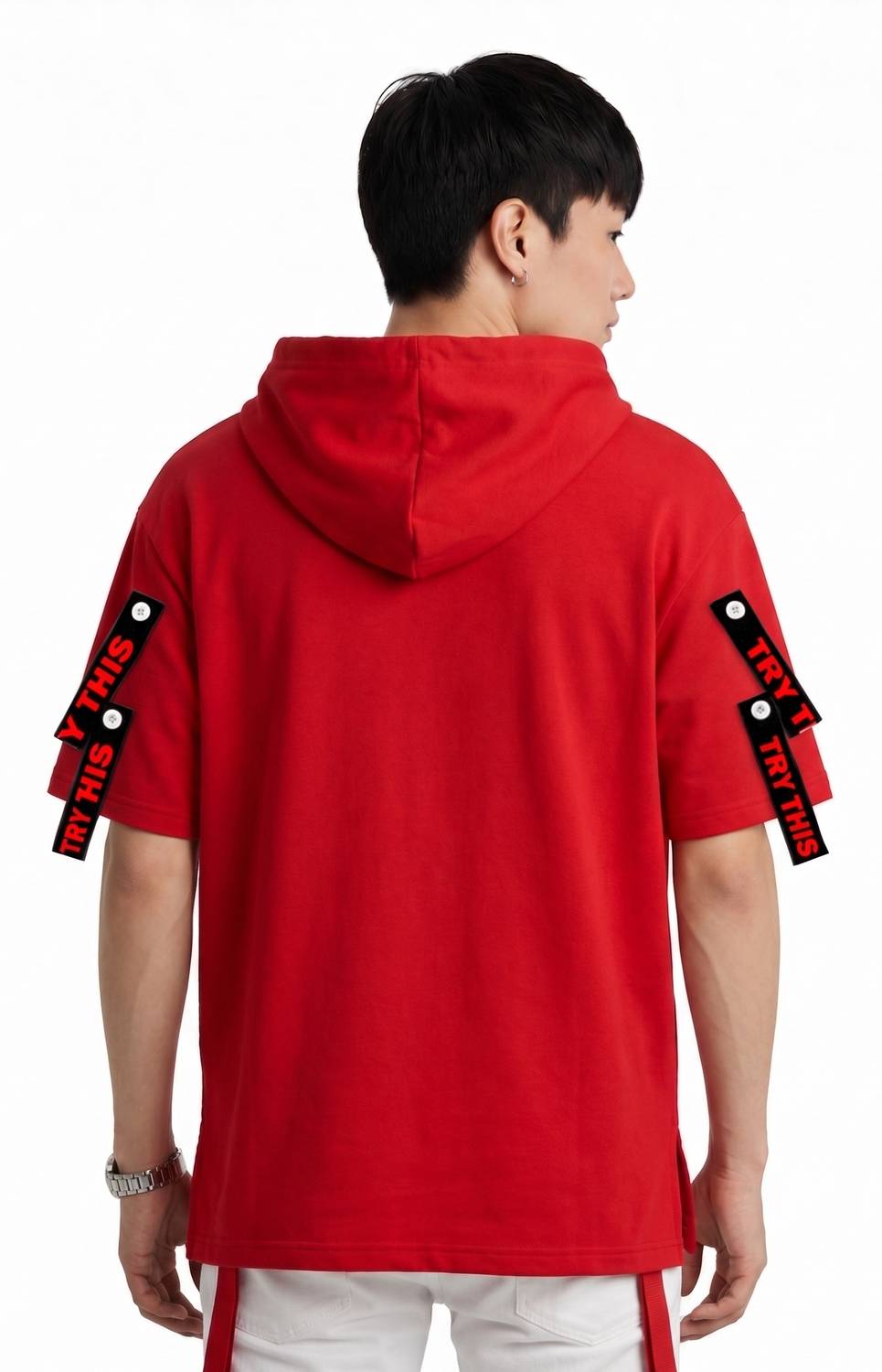 Try This Men's Red Cotton Blend Hooded Neck Printed T-Shirt - Image 2