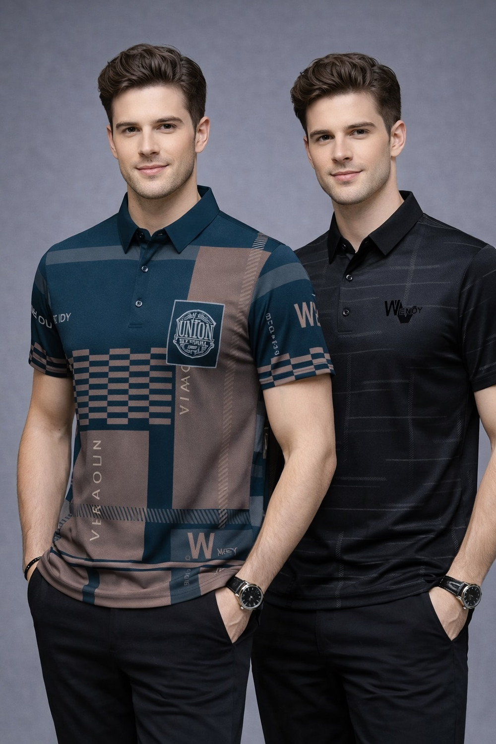 Image of NAUGHTY MEN Printed, Typography, Striped, Checkered Men Polo Neck Multicolor T-Shirt