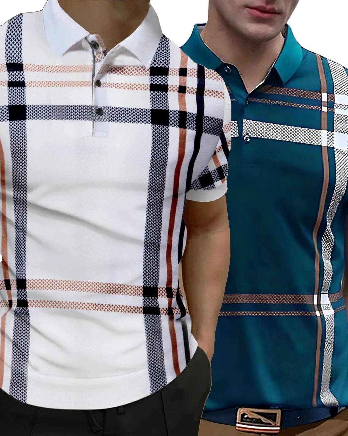 AUSK Pack of 2 Men Checkered Polo Neck Cotton Blend Multicolor T-