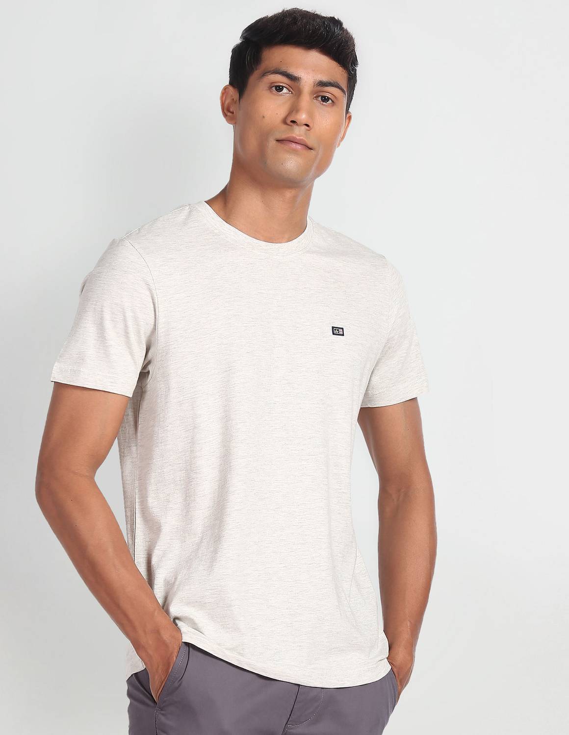 Arrow Sport Solid Men Round Neck White T-Shirt