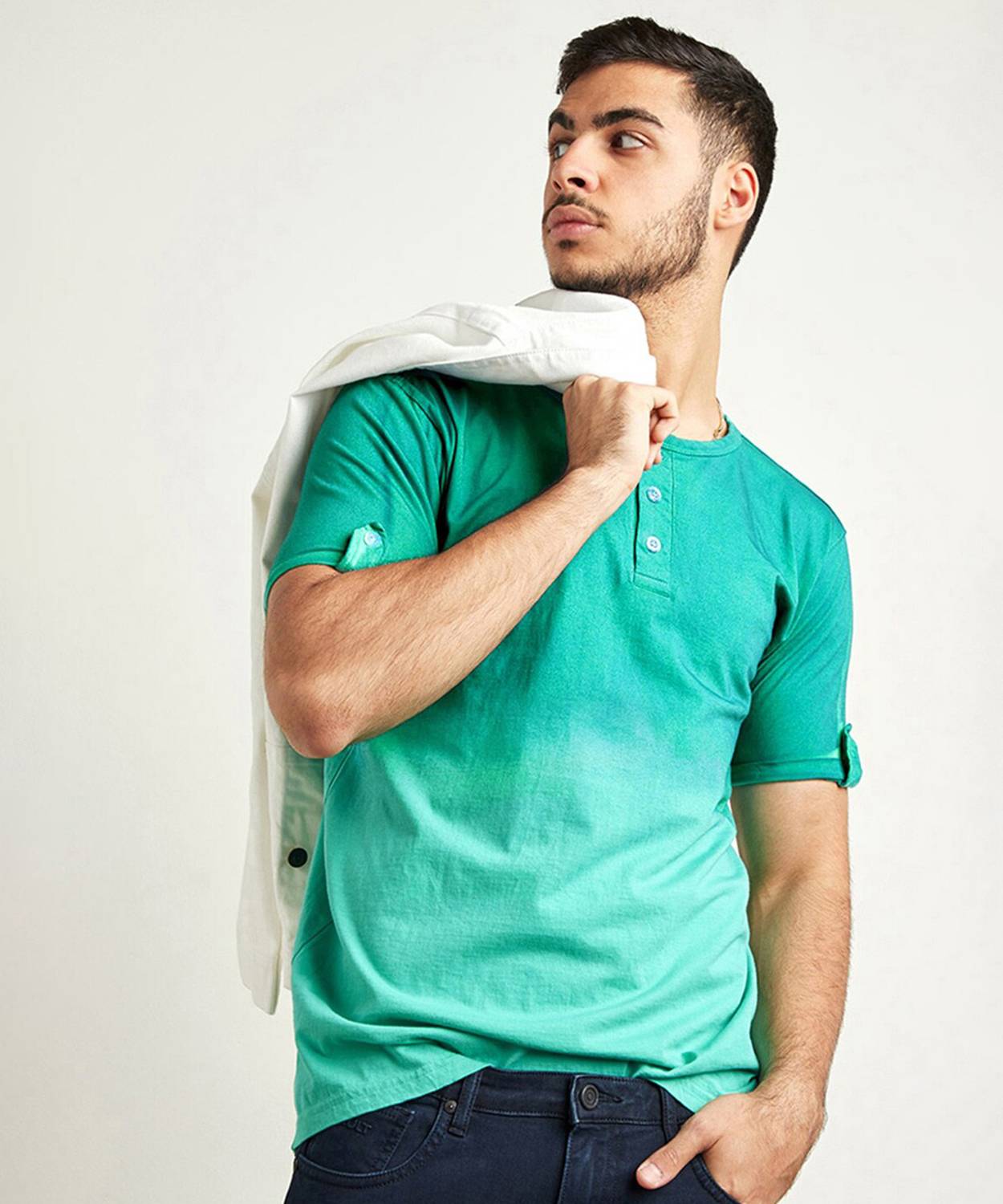 CAHOOT Washed/Ombre Men Henley Neck Green T-Shirt