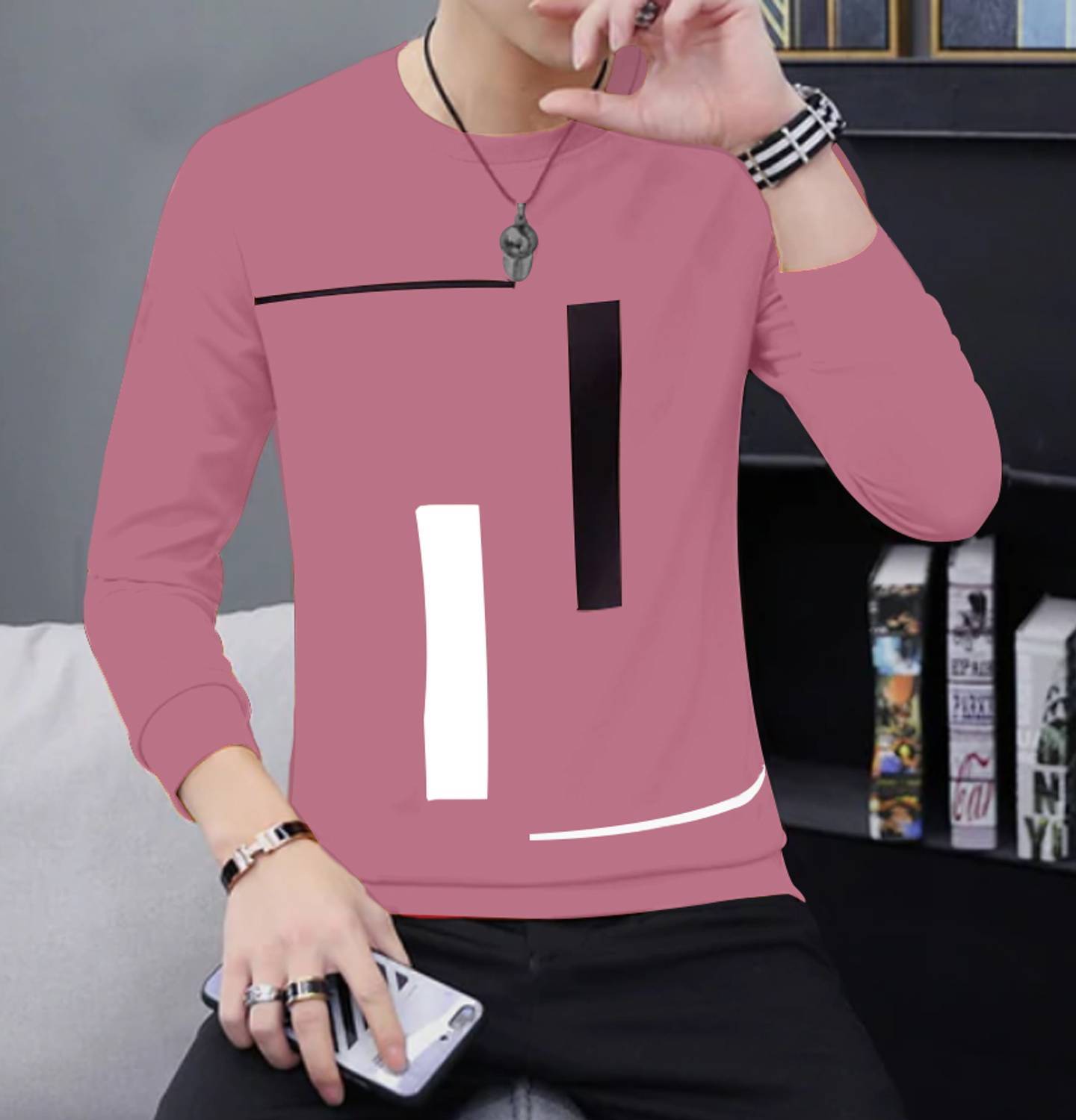 JUGULAR Men Printed Round Neck Pure Cotton Pink T-Shirt