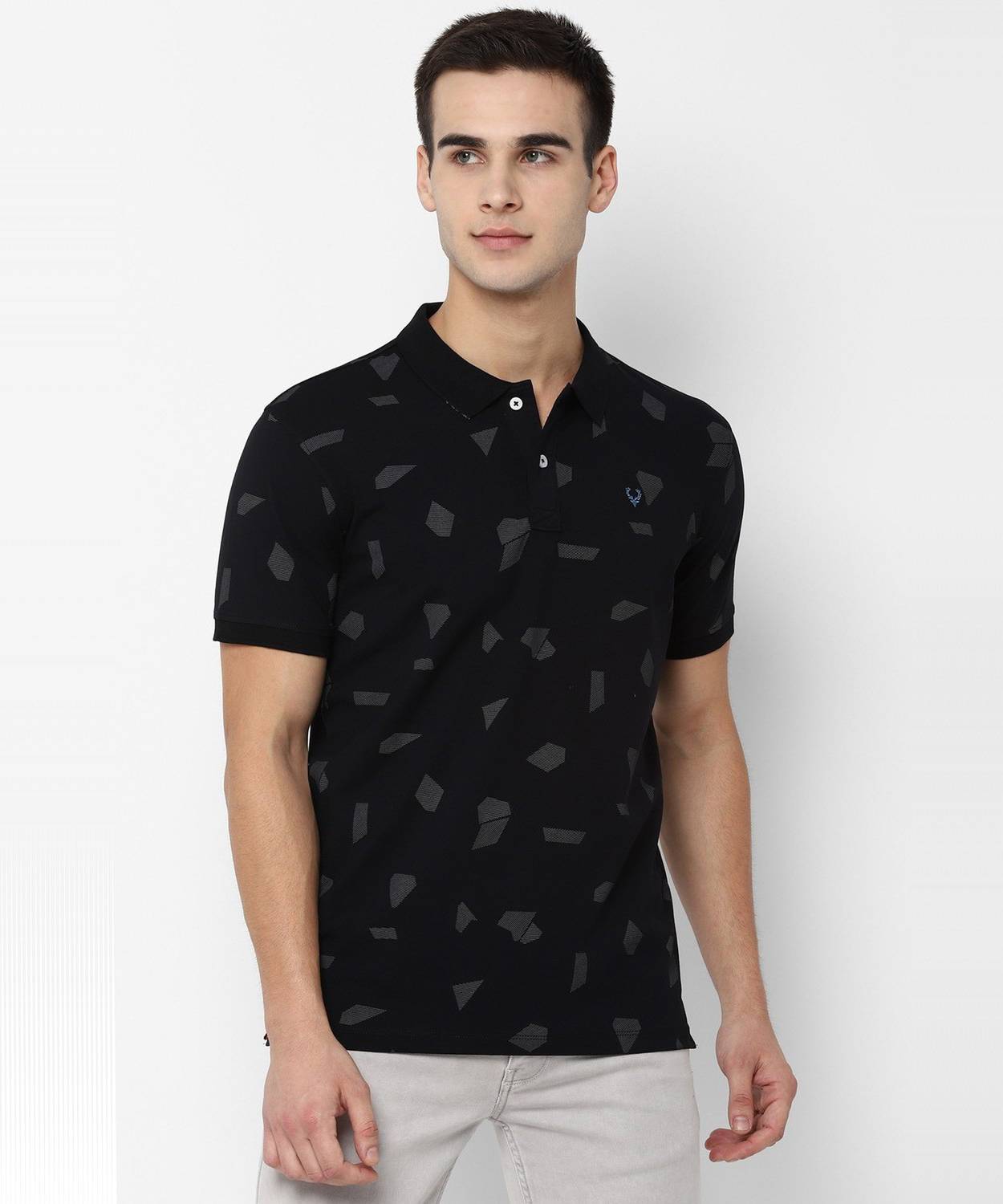 Allen Solly Printed Men Polo Neck Black T-Shirt