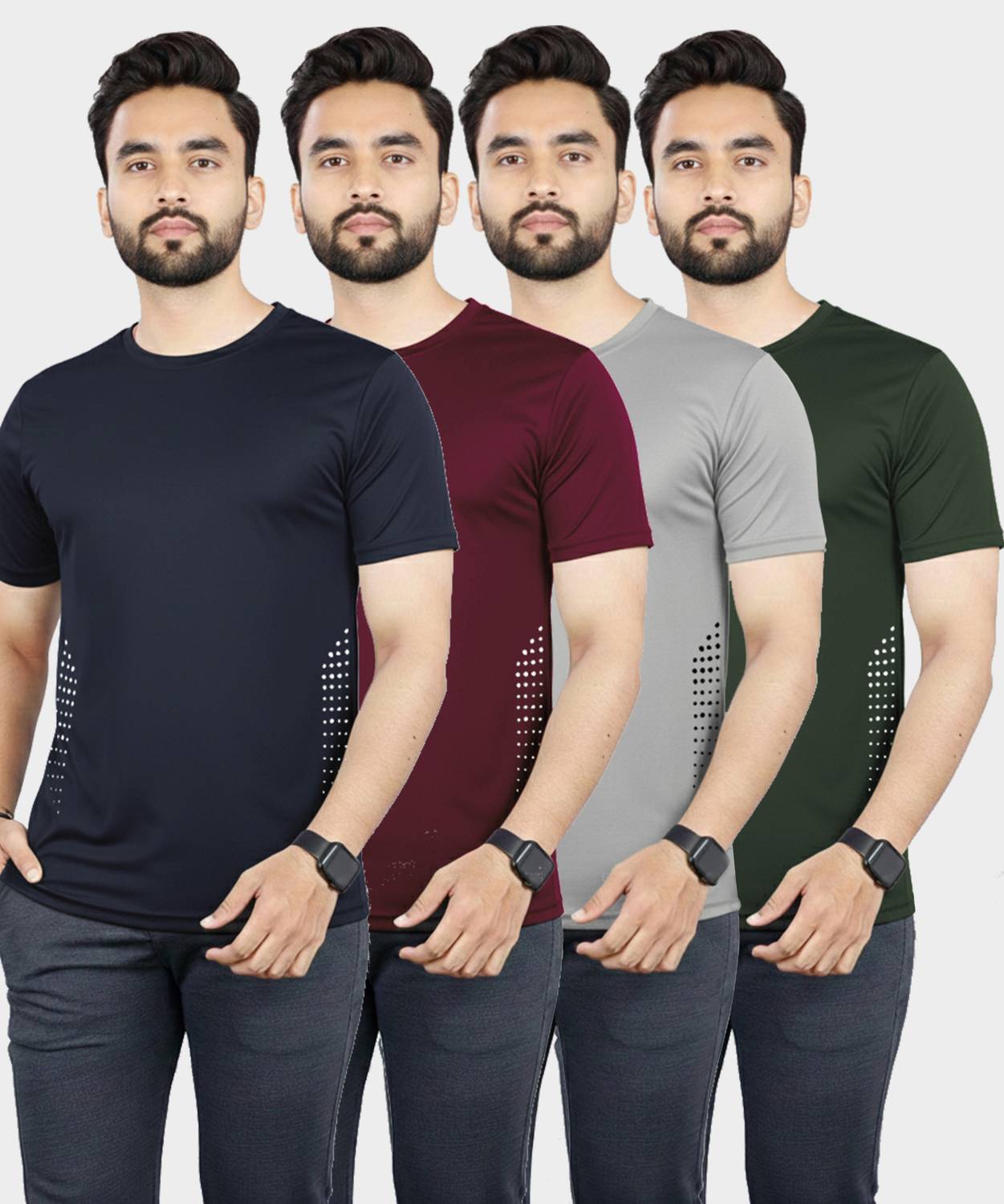 AVOLT Pack of 4 Men Solid Round Neck Polyester Multicolor T-Shirt
