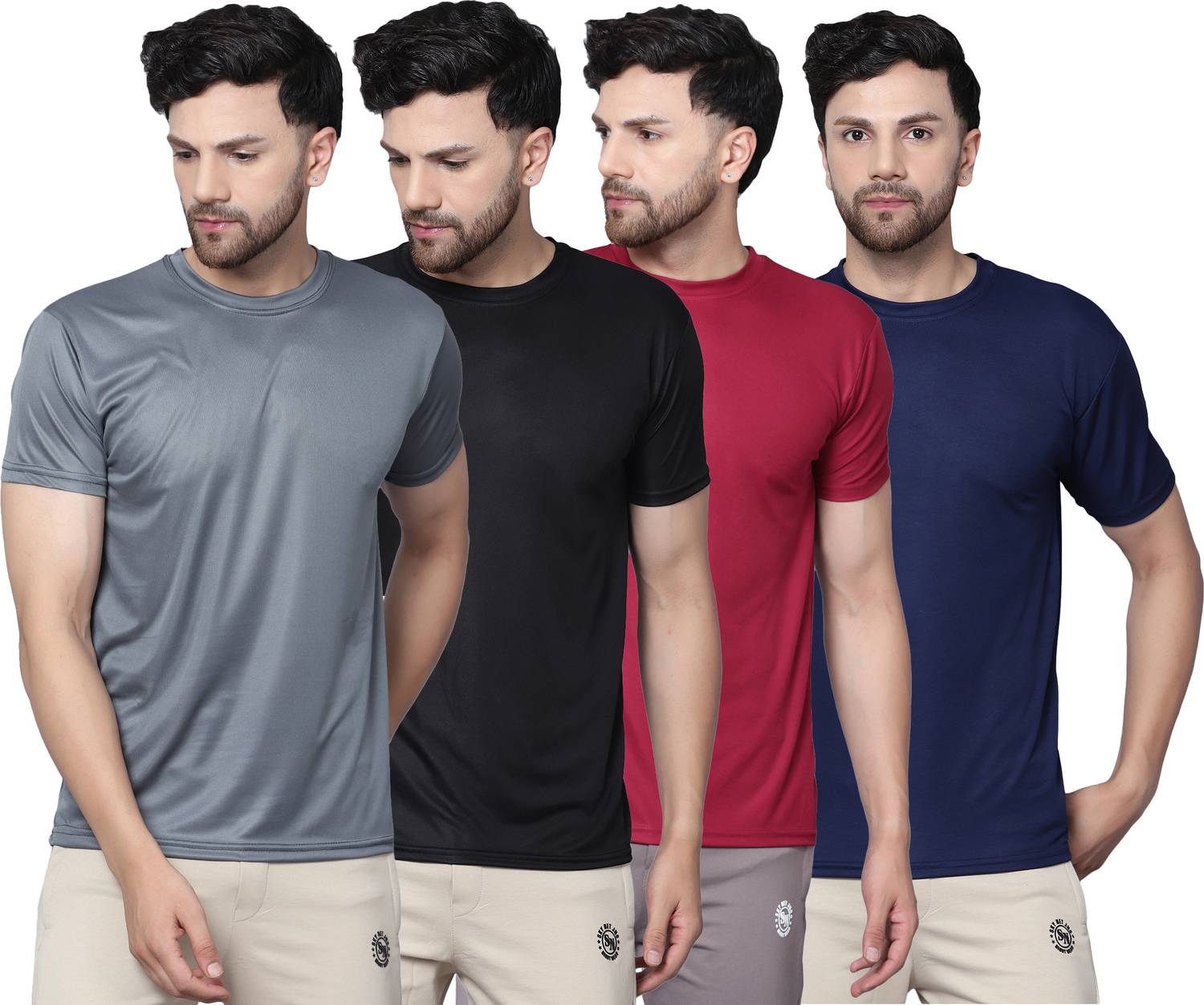 Garmin Pack of 4 Men Solid Round Neck Polyester Multicolor T-Shir