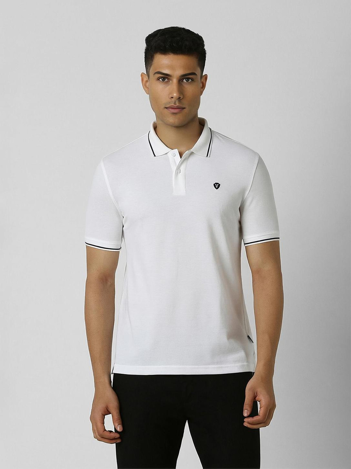 Image of VAN HEUSEN Solid Men Polo Neck White T-Shirt