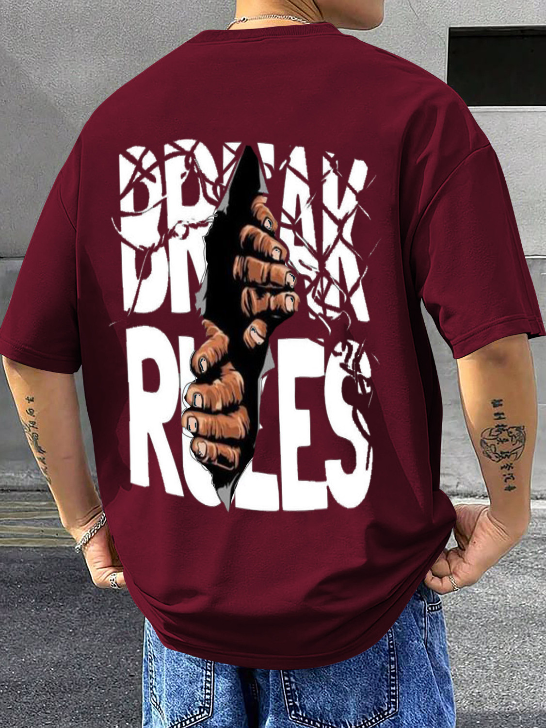 Image of DripStyle Fashion Printed Men Round Neck Maroon T-Shirt