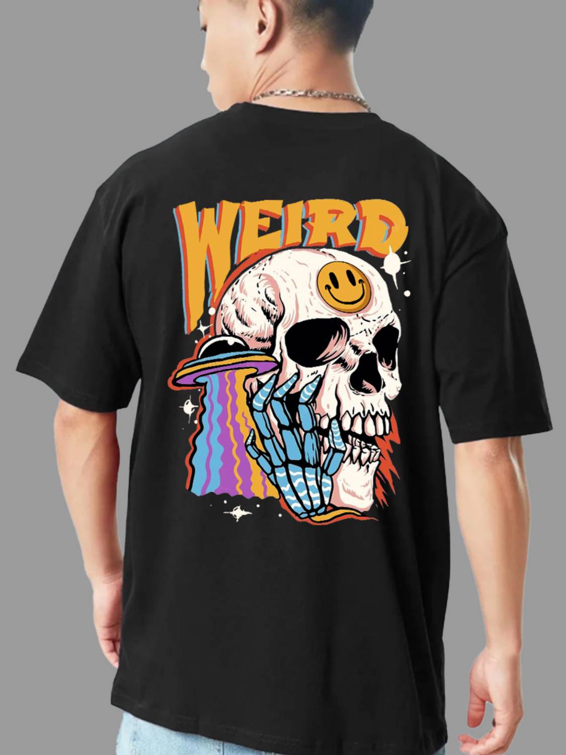 Broon Printed Men Round Neck Black T-Shirt
