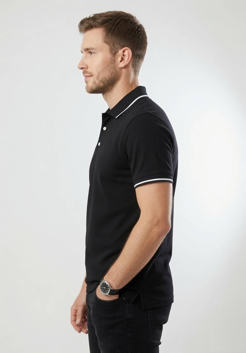 true habit Men Polo Neck Black T-Shirt - Image 3