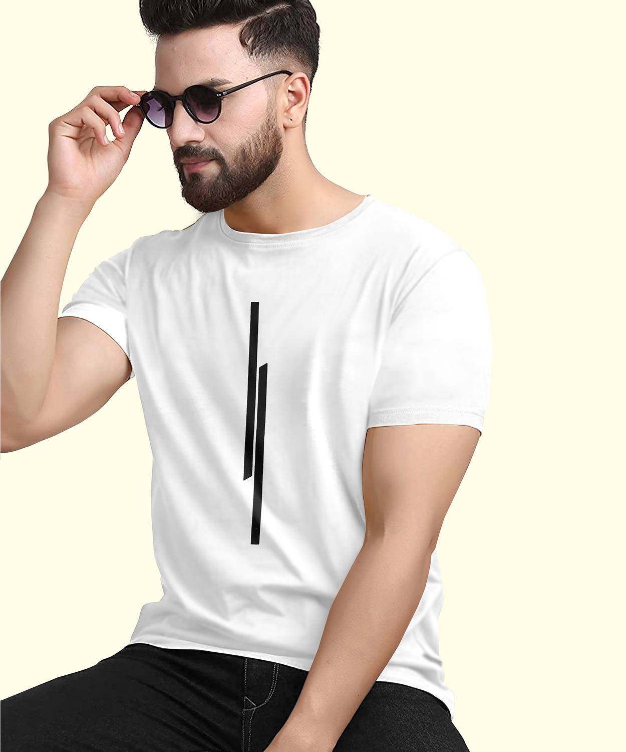 KAJARU TSRT-03-WHITE Men Striped Round Neck Polyester White T-Shi