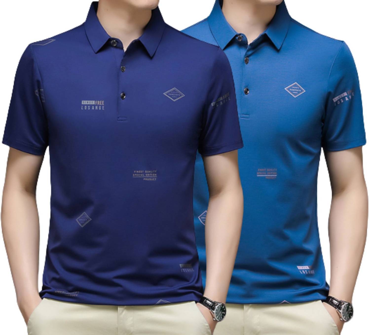 3BROS Printed Men Polo Neck Navy Blue, Blue T-Shirt