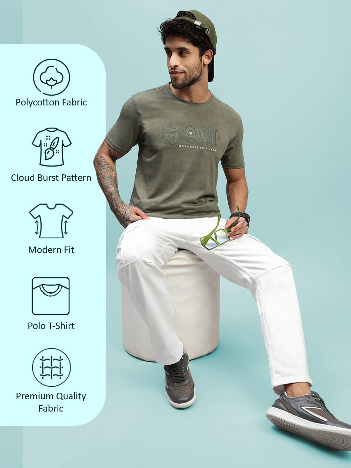 Image of Lux Nitro Typography Men Round Neck Dark Green T-Shirt