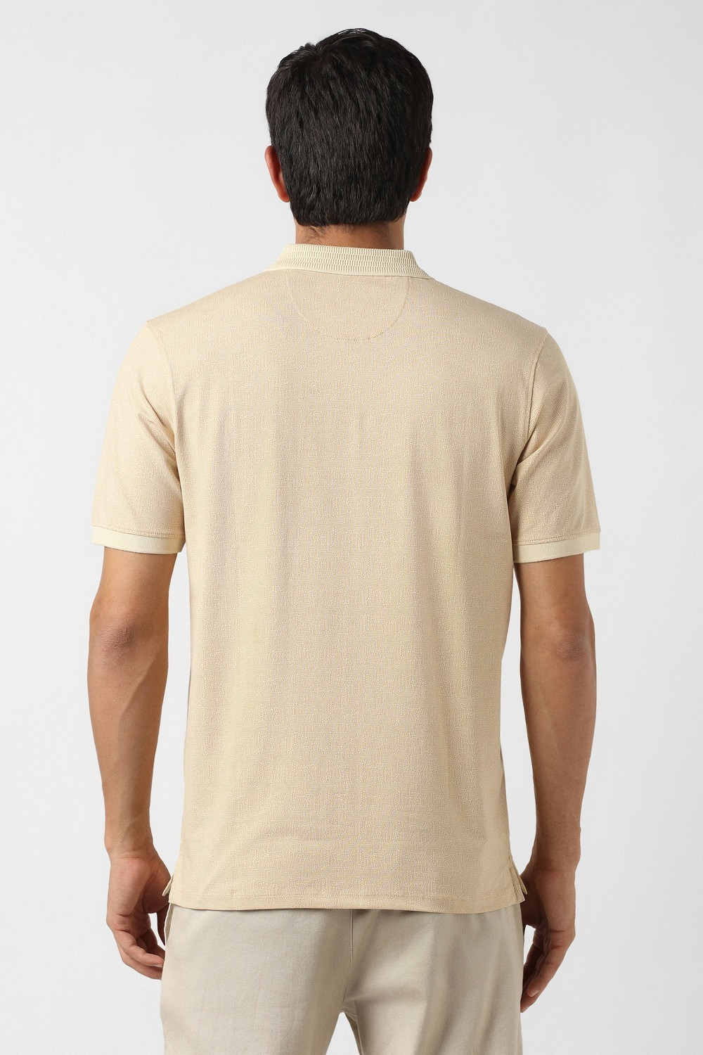 Image of PETER ENGLAND Printed Men Polo Neck Beige T-Shirt