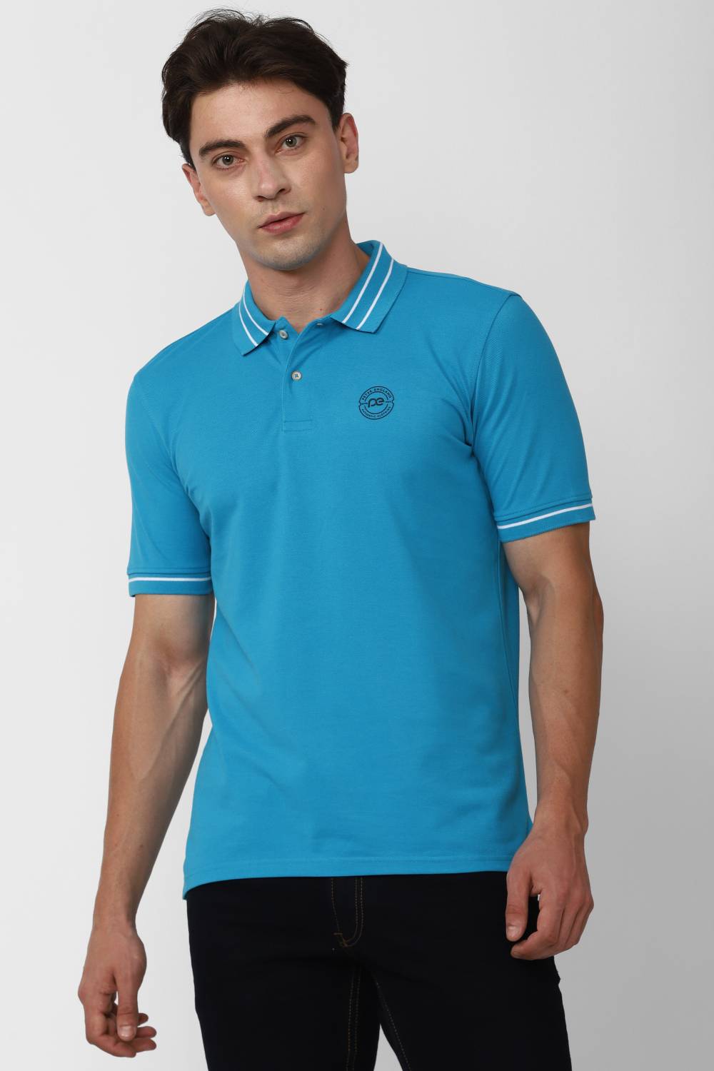 PETER ENGLAND Men Solid Polo Neck Polycotton Light Blue T-Shirt