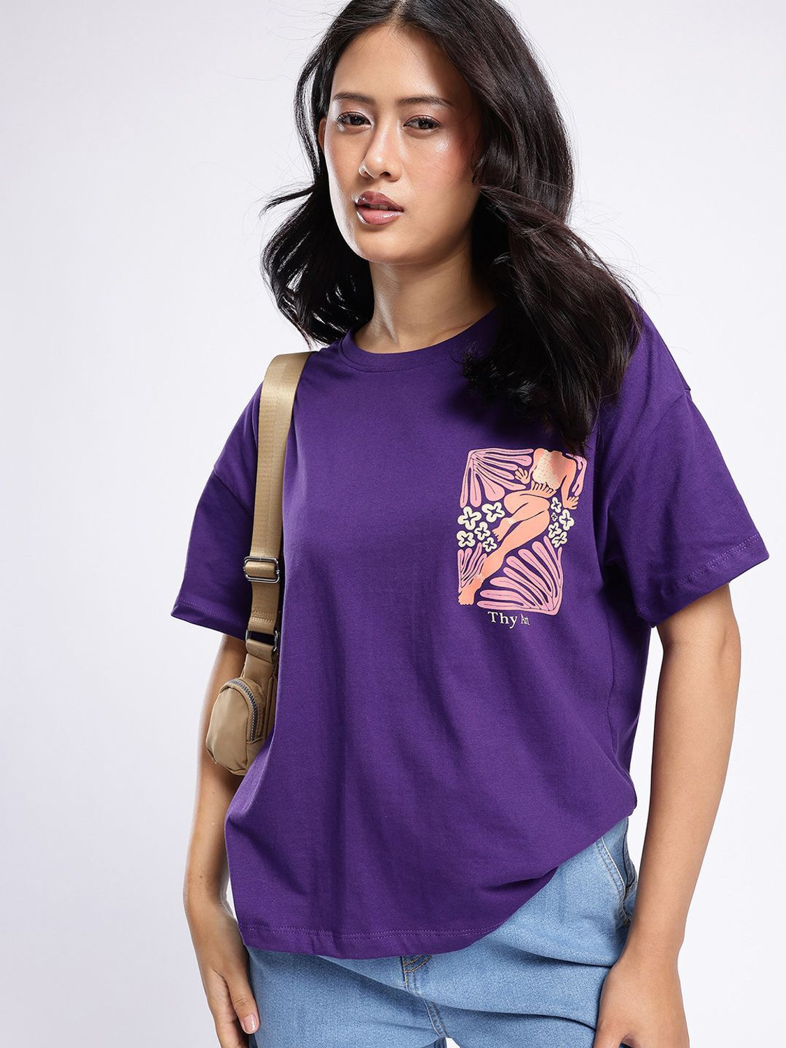 Image of Glitchez Printed Women Round Neck Maroon T-Shirt