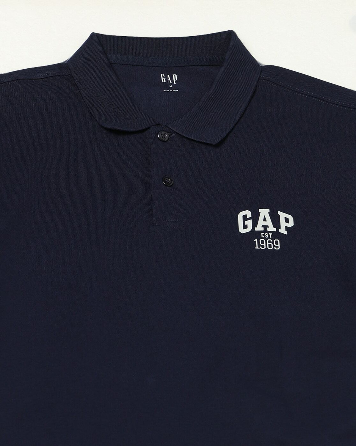 Image of GAP Men Printed Polo Neck Pure Cotton Navy Blue T-Shirt
