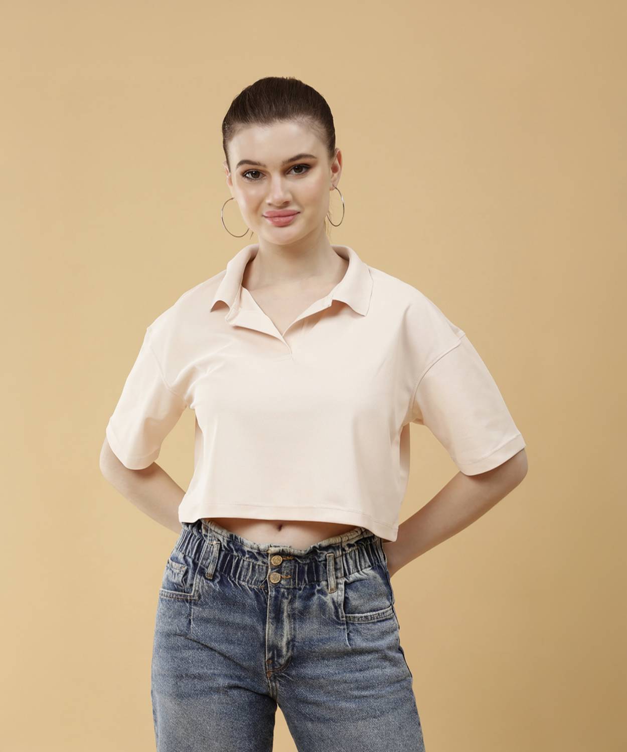 wildborn Solid Women Polo Neck Pink T-Shirt