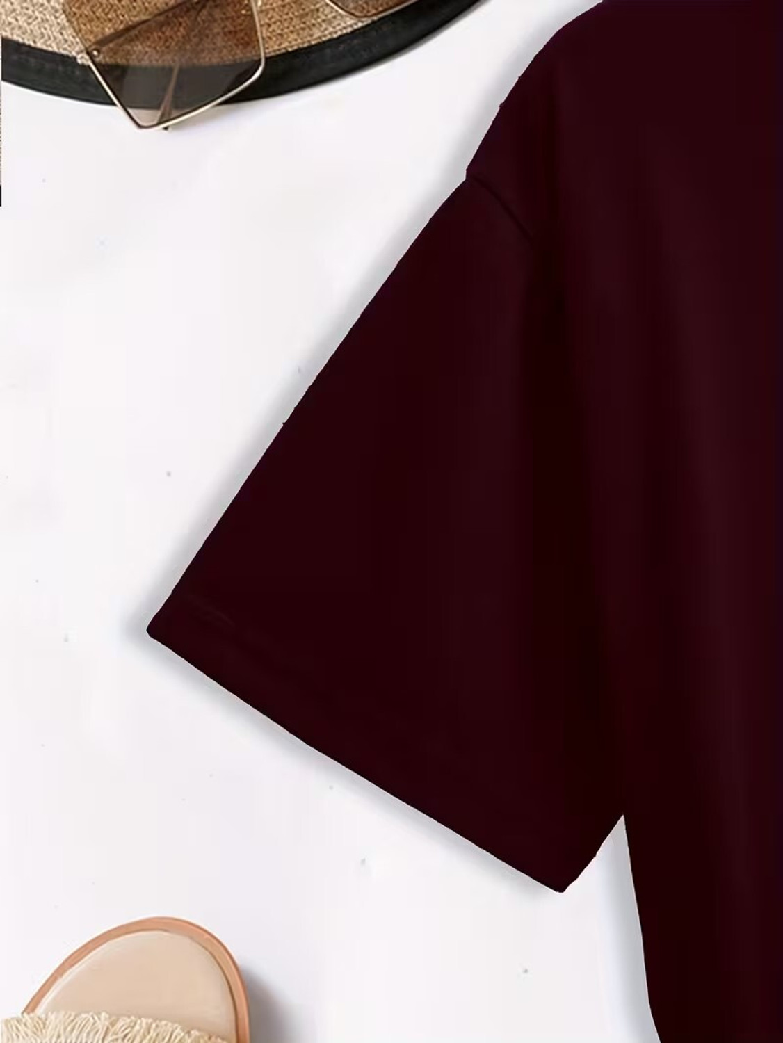Image of CHHOTE NAWAB Printed Women Round Neck Maroon T-Shirt